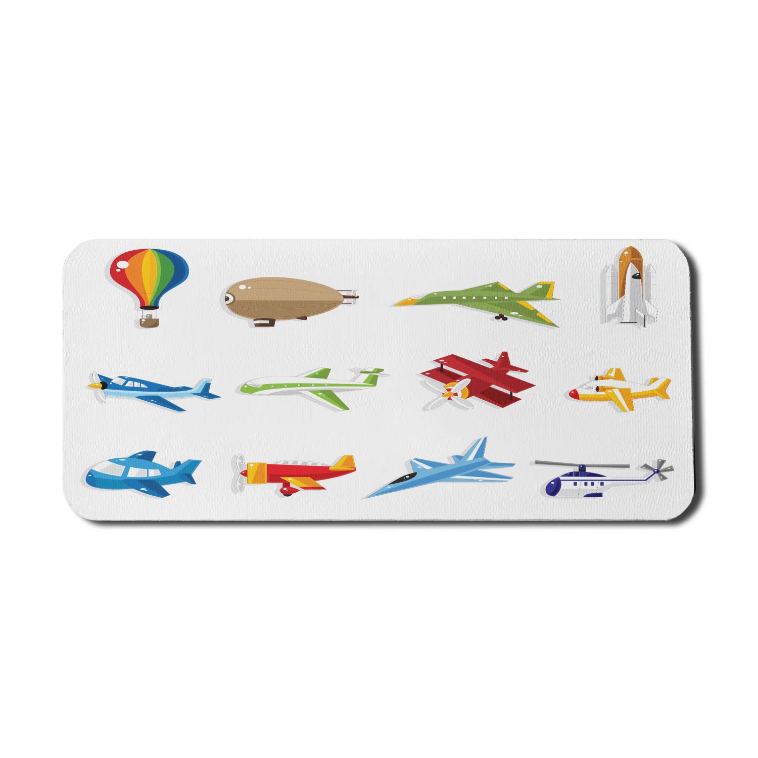 Ambesonne Cartoon Aircraft Mouse Pad - XL Non-Slip Rubber Gaming Mousepad with Airplane, Zeppelin & Hot Air Balloon Design (35