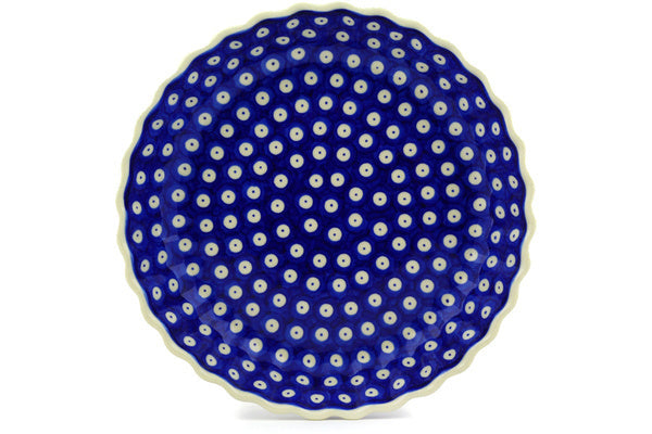 10-Inch Fluted Pie Dish with Blue Eyed Peacock Design - Perfect for Baking Apple Pies, Quiches & Holiday Desserts