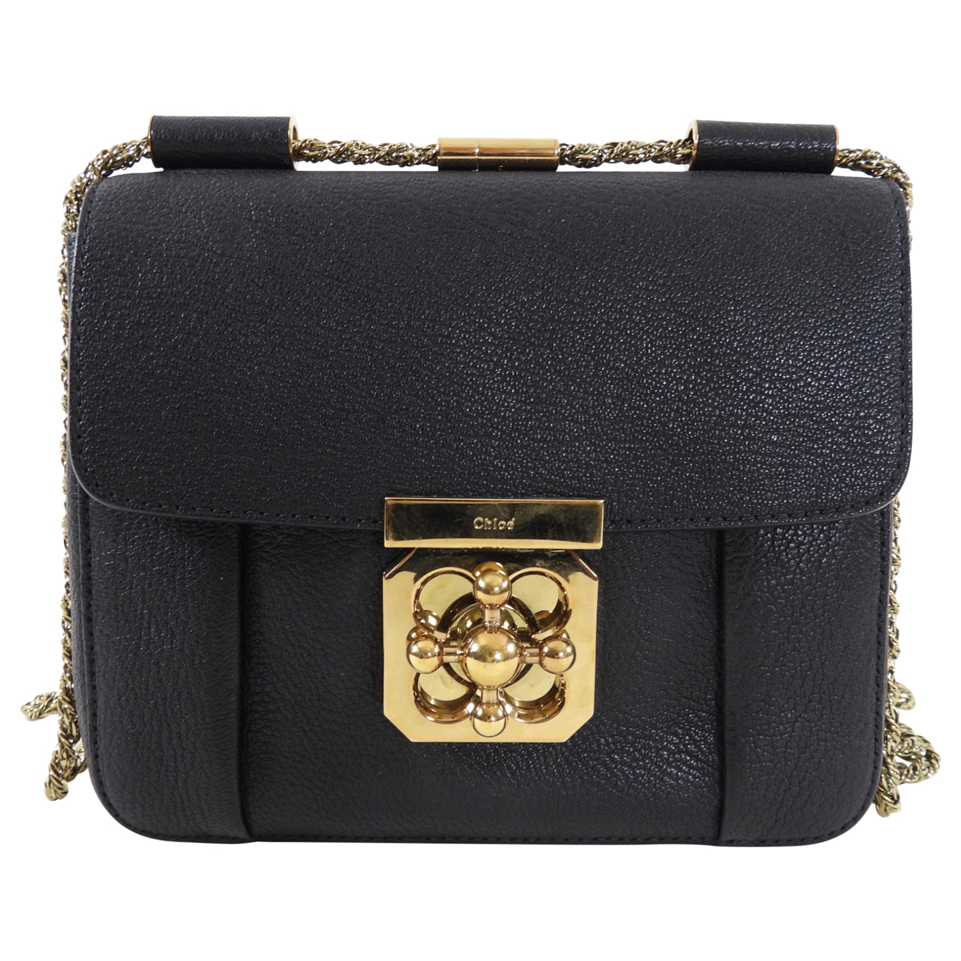 Chloe Black Grain Leather Elsie Crossbody Chain Bag - Stylish & Elegant for Evening Outings, Parties & Special Occasions