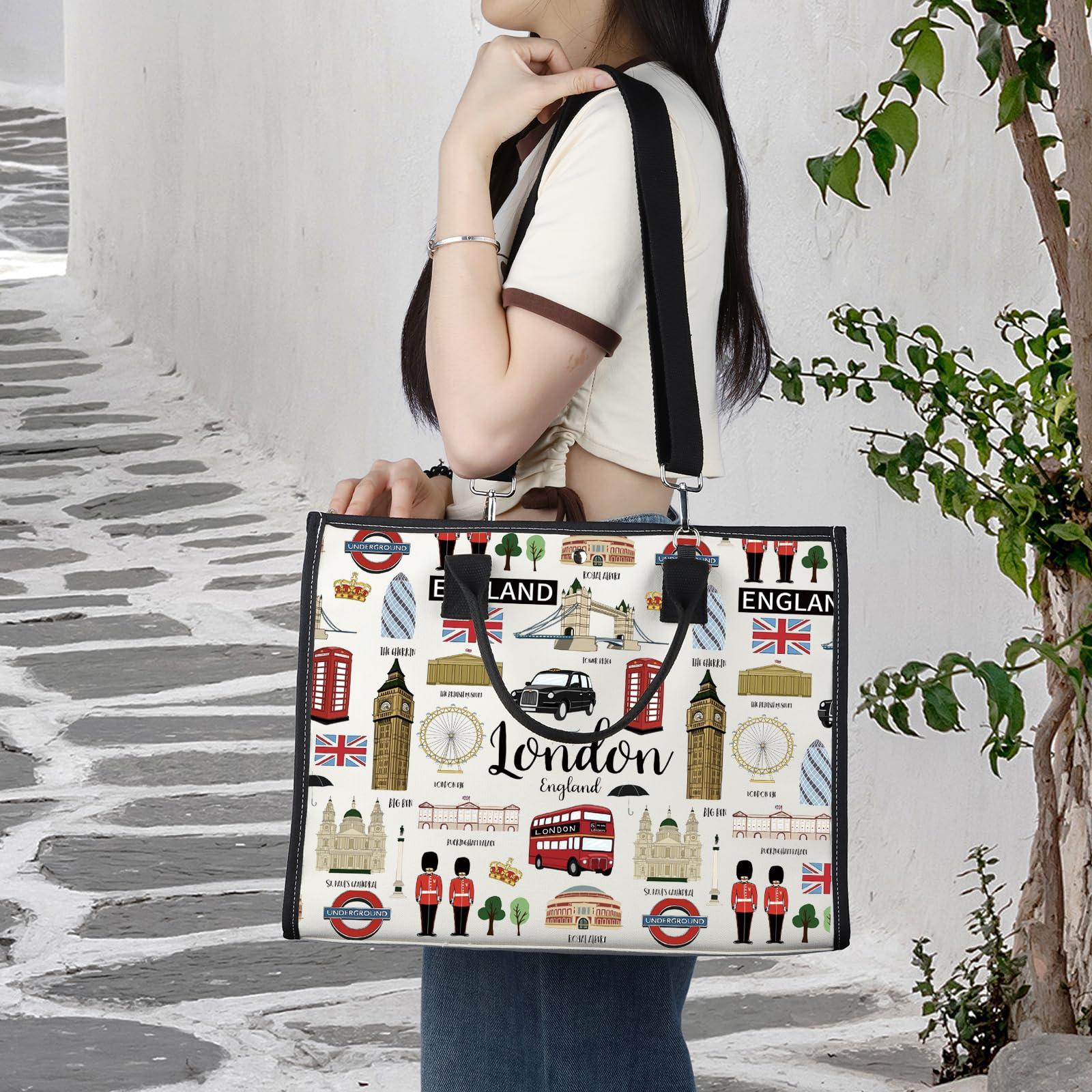 BWKTOP London Canvas Tote Bag - Stylish Souvenir Gift for Women & Men - Durable Shoulder Bag for Travel, Shopping & Daily Use