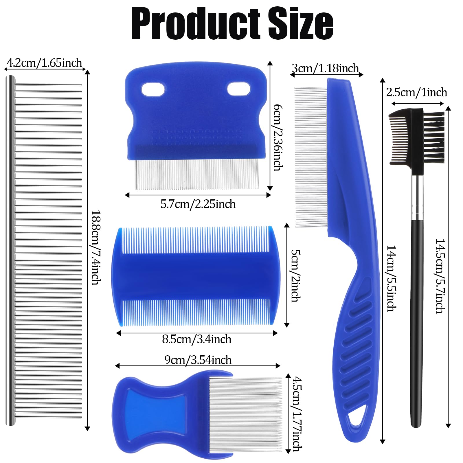 Molain 6 Pack Flea & Lice Comb for Dogs & Cats - Stainless Steel Pet Grooming Comb with Rounded Teeth, Double Sided Professional Tear Stain Remover & Dematting Tool - Safe for Small, Medium & Large Pets - Perfect for Home Grooming & Pet Salon Use