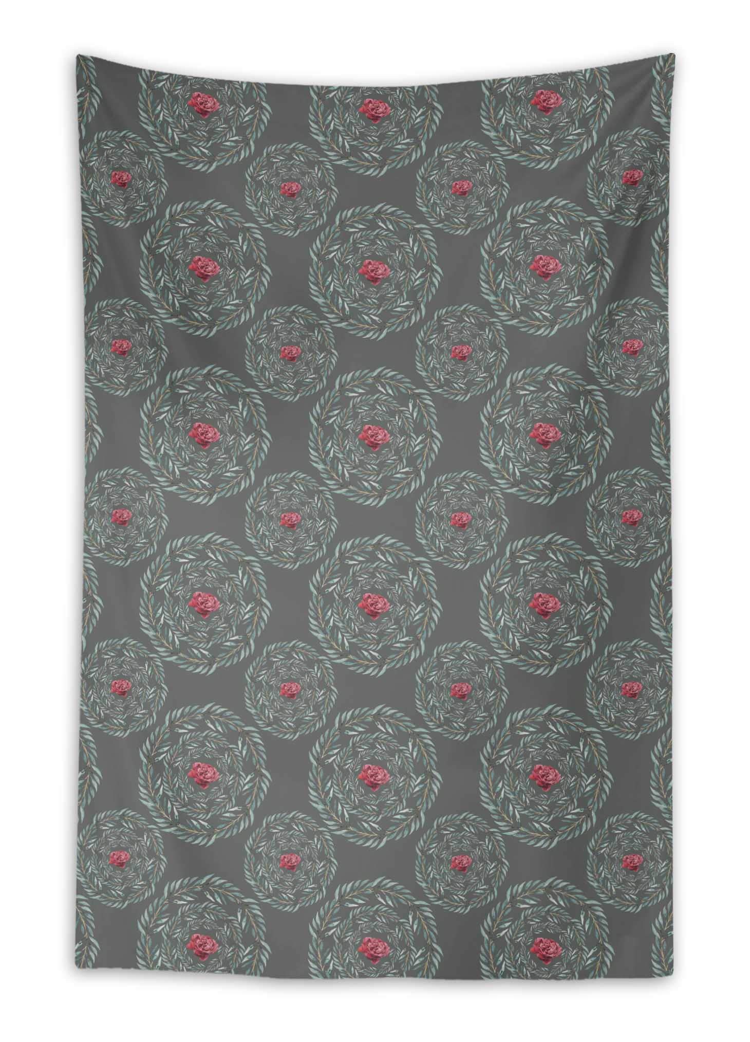 Gray Ranunculus & Laurel Leaves Wall Hanging Tapestry - 58x58 Inch Boho Dorm Decor, Living Room Aesthetic, Bedroom Wall Art for Home Decoration | Perfect for College Dorm, Apartment, or Housewarming Gift