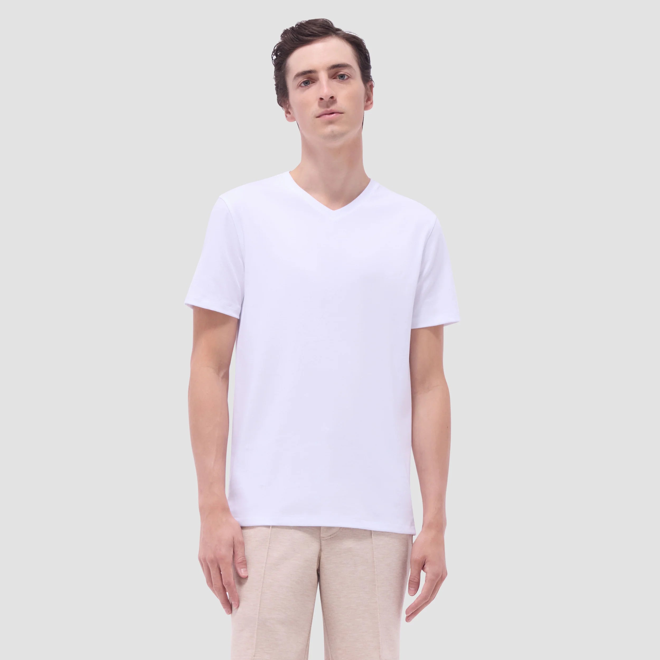 Bugatchi Holden Premium Pima Cotton V-Neck T-Shirt for Men - Soft & Breathable White Tee - Perfect for Casual Wear, Layering & Everyday Comfort