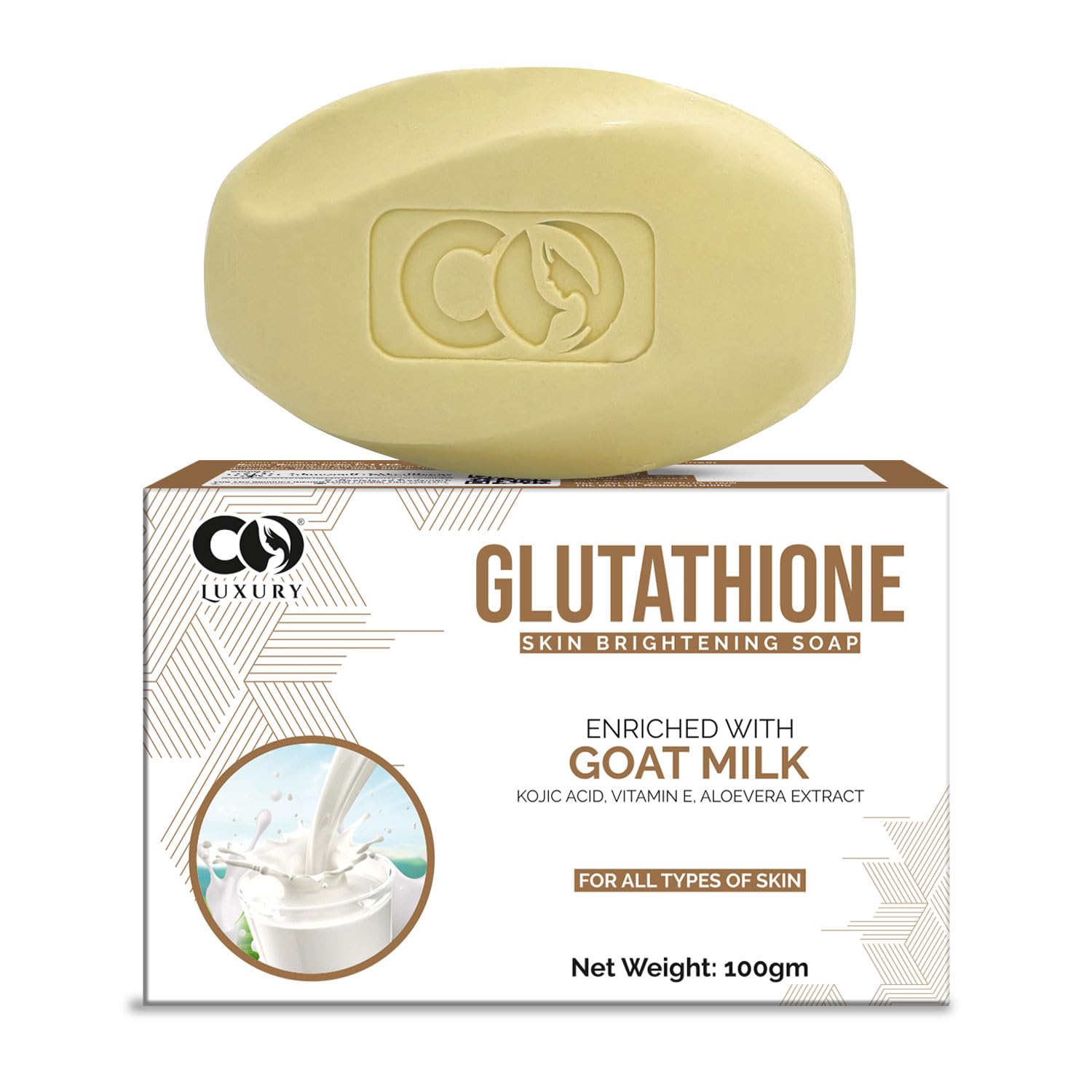 CO LUXURY Goat Milk Glutathione & Kojic Acid Soap - Brightening Bar for Dark Spots & Pigmentation | Skin Whitening & Exfoliating Bath Soap | Pack of 2 | Perfect for Daily Skincare Routine & Spa-Like Bath Experience