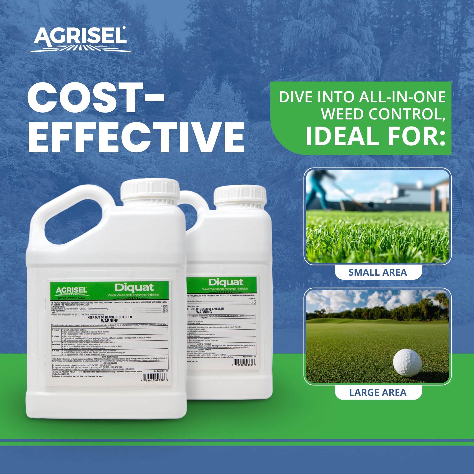 Diquat Weed Killer - Fast-Acting Herbicide for Aquatic & Landscape Weeds | Safe for Ornamental Plants & Pets | Visible Results in 1-2 Days | Includes 3-Pack Agrisel Protective Gloves (128 oz) | Ideal for Ponds, Lawns & Garden Weed Control