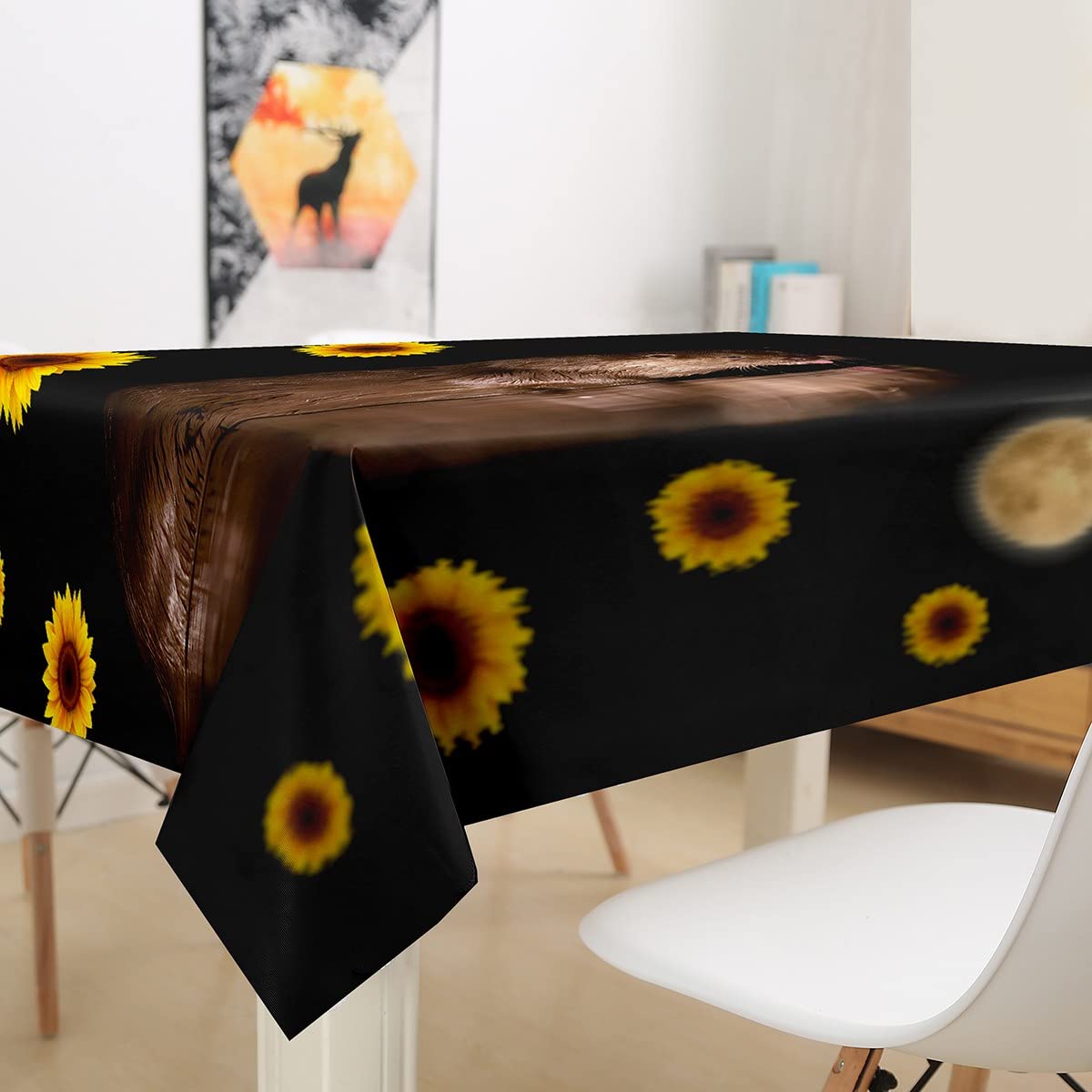 Cute Cartoon Otter Tablecloth for Kids - Moon & Sea Animal Themed Table Cover for Boys & Girls - Sunflower Wildlife Design - Kawaii Kitchen & Dining Decor - Rectangle 55x94 Inches - Perfect for Birthday Parties, Picnics & Home Decor