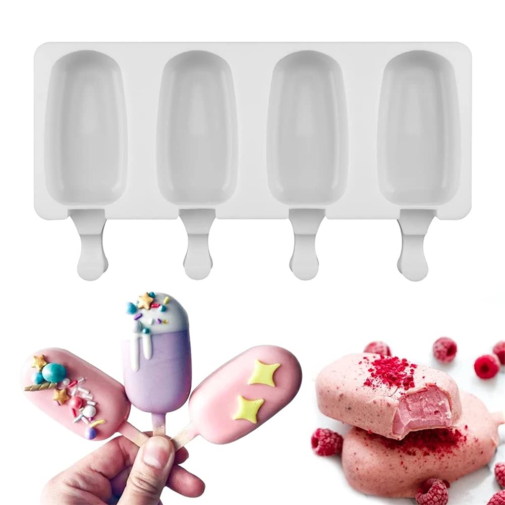 4-Cell Large Silicone Ice Cream Mold Set - DIY Popsicle Maker for Homemade Desserts, Fruit Juice Ice Pops - Includes Sticks - Perfect for Summer Treats, Kids Snacks & Party Favors