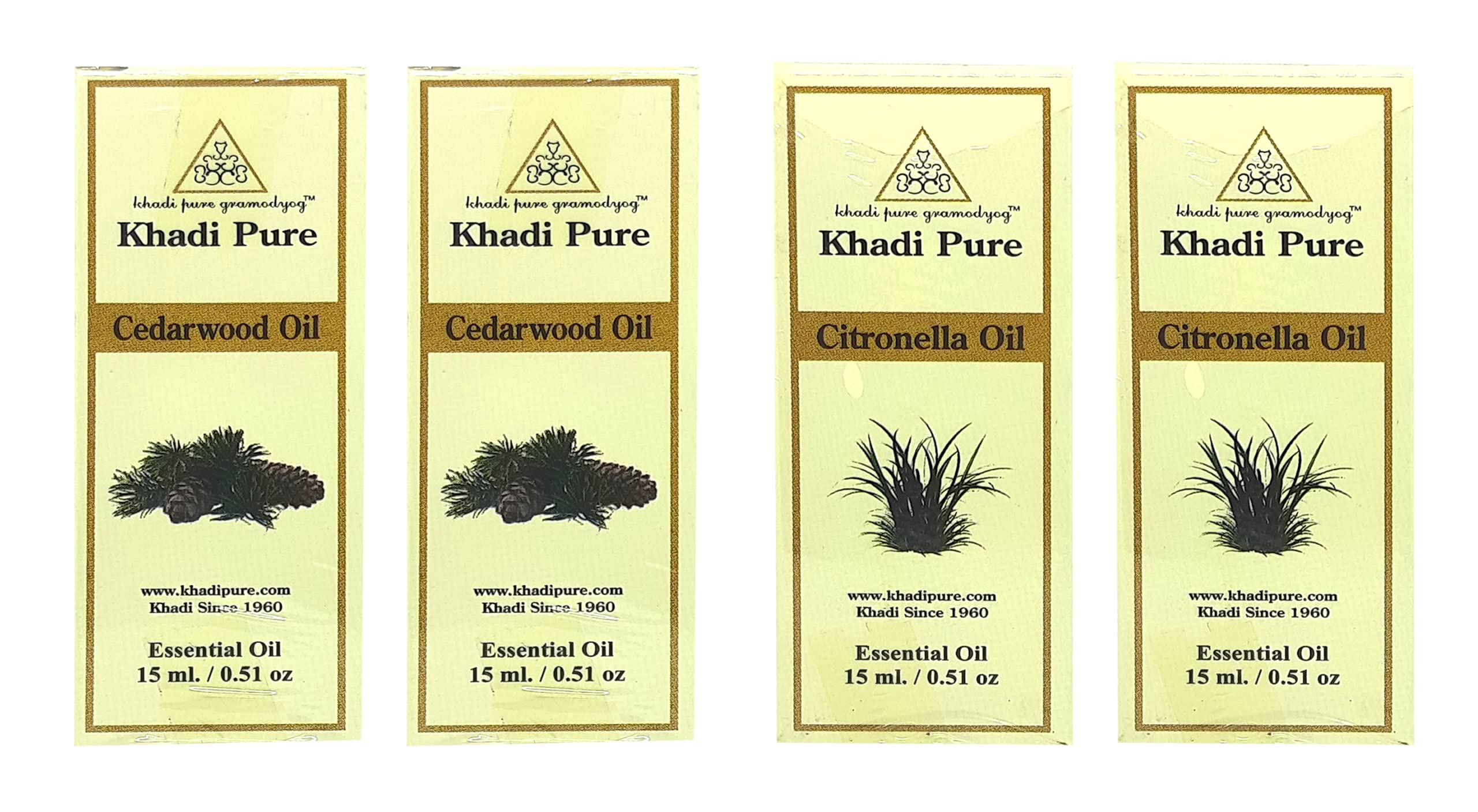 Khadi Pure Cedarwood & Citronella Essential Oil - 15ml (Pack of 4) | Natural Aromatherapy for Relaxation, Mosquito Repellent & Home Fragrance