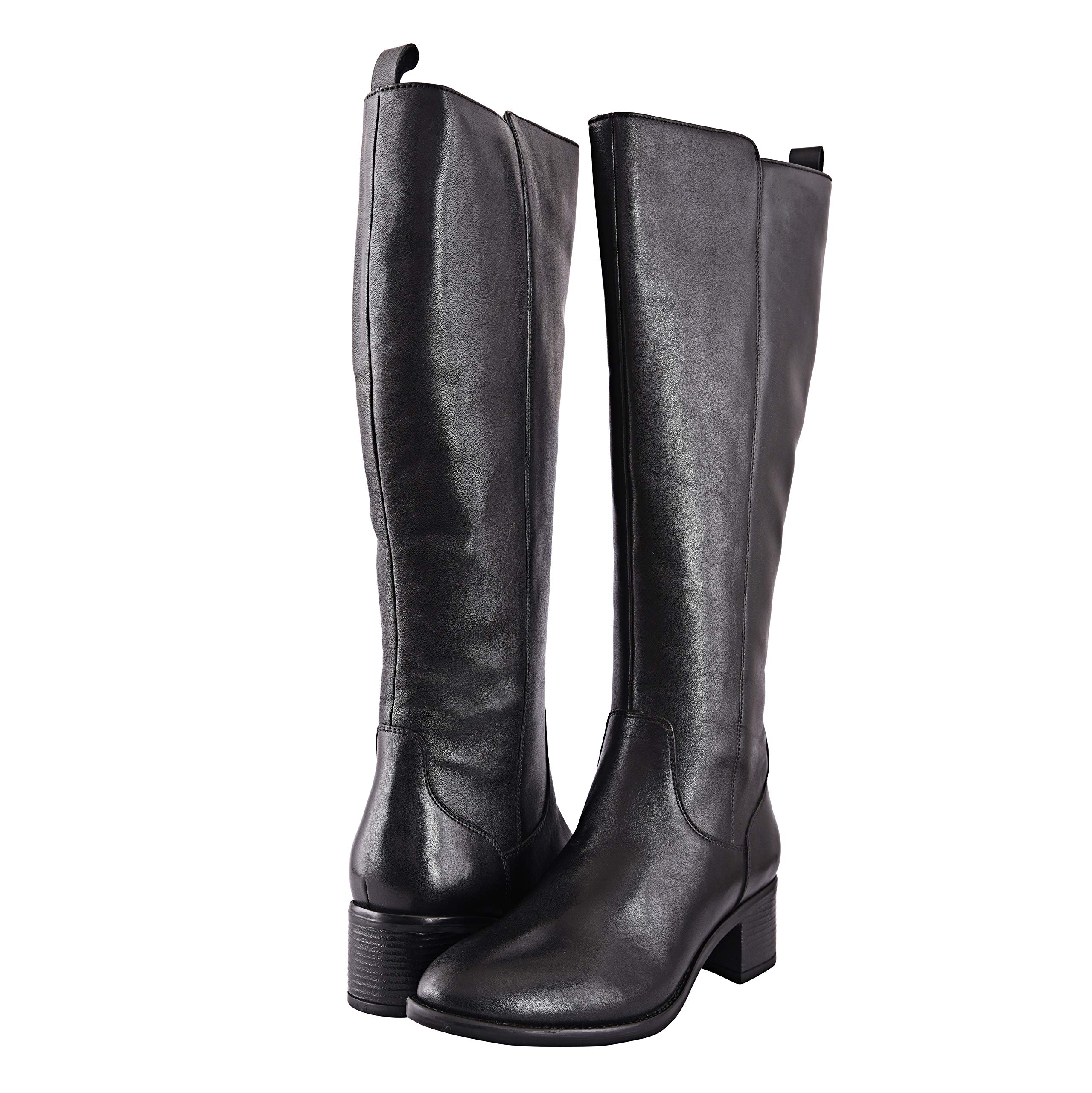 Genuine Leather Women's Riding Boots - Knee High Block Heel Boots with TPR Sole & Zip Closure | Fashionable Mid-Heel Boots for Casual Wear, Office & Outdoor Activities