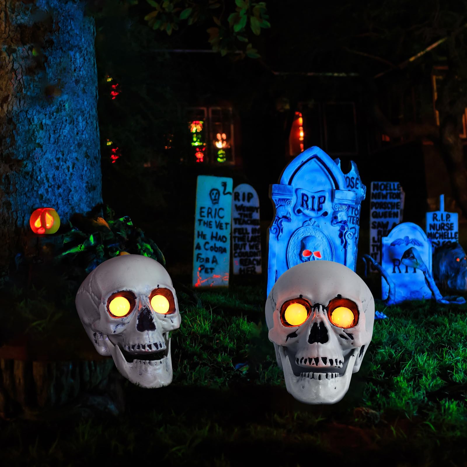 Spooky Halloween Skeleton Outdoor Decor - Scary Solar-Powered Garden Statue with Skull Lights for Yard, Patio, Lawn | Perfect for Halloween Party Decorations & Haunted House Themes