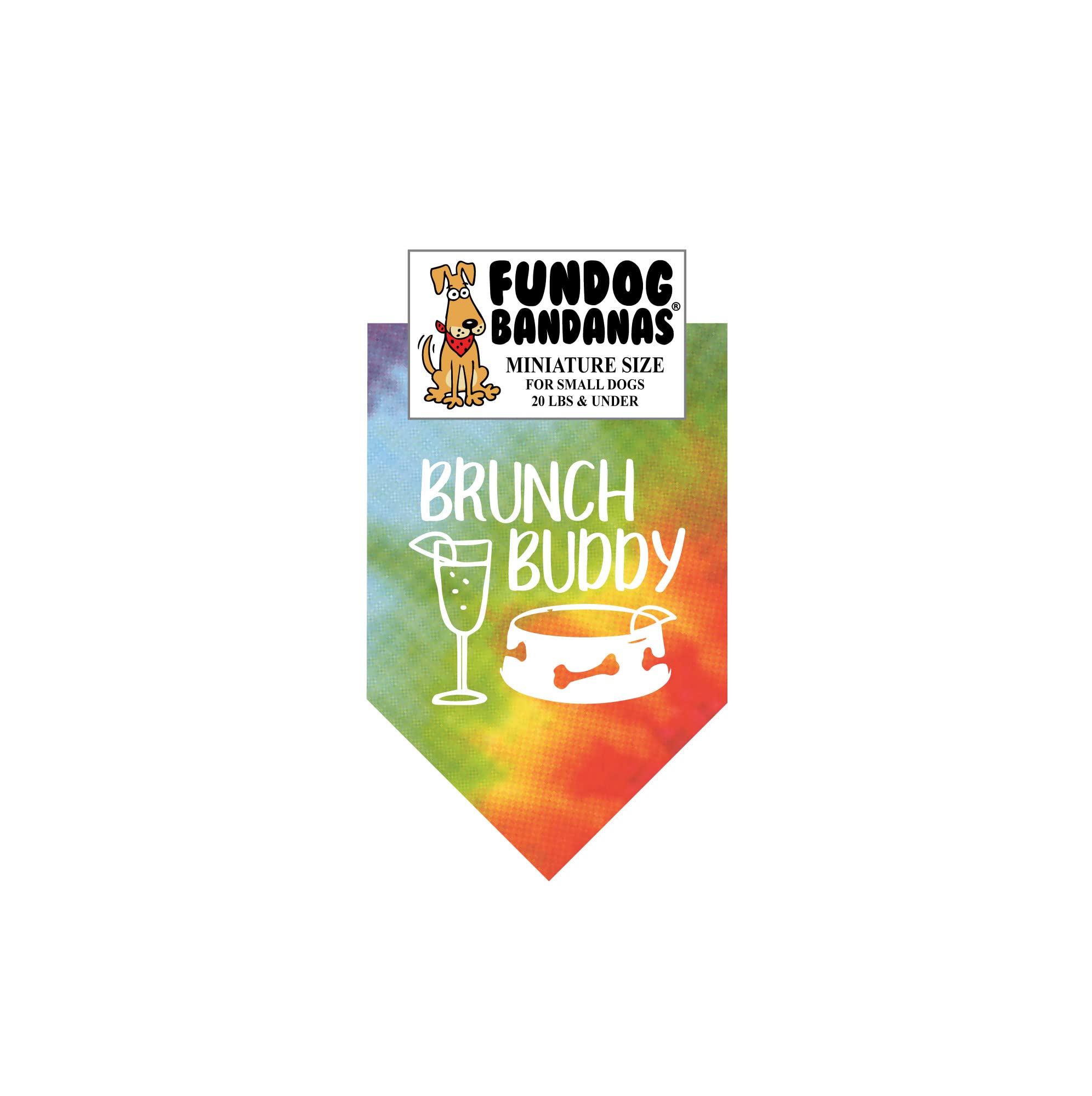 Brunch Buddy Dog Bandana for Small Dogs Under 20 lbs - Miniature Size Tie Dye Pet Bandana - Perfect for Brunch Dates & Outdoor Adventures