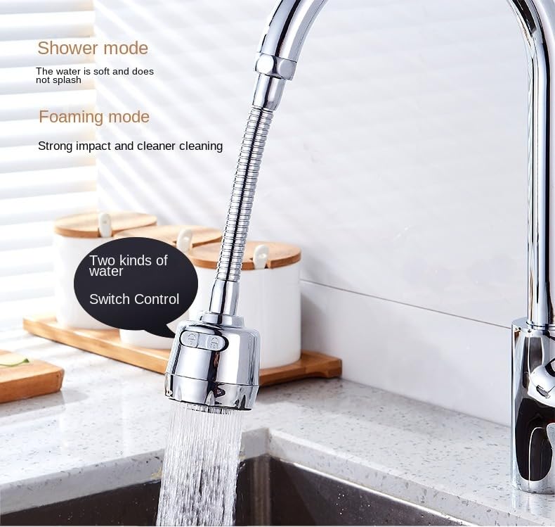 360° Swivel Kitchen & Bathroom Sink Faucet Extender with 2 Spray Modes - Water Saving Tap Aerator Adapter (1 Pack) - Perfect for Washing Dishes, Filling Pots & Hand Hygiene