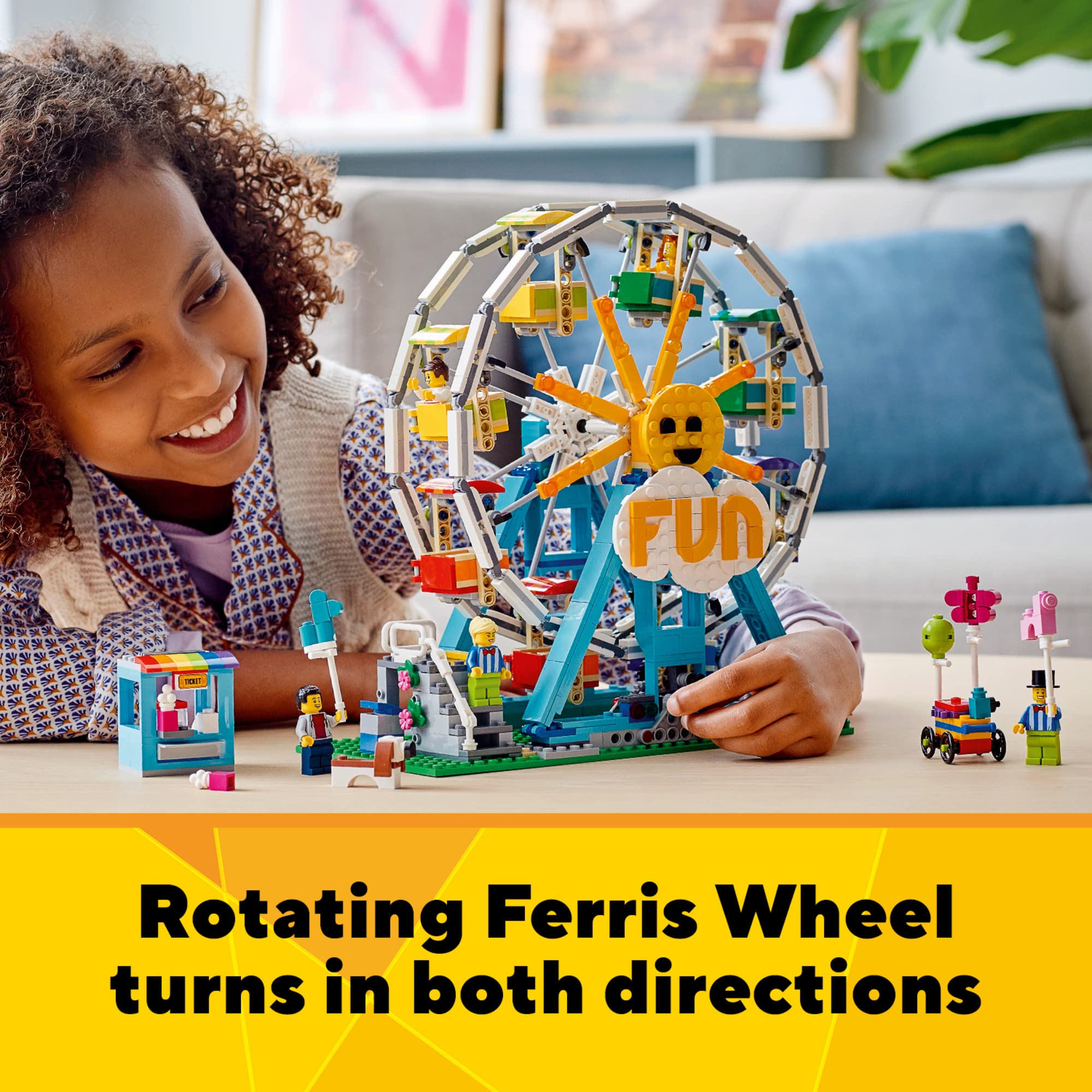 LEGO Creator 3in1 Ferris Wheel 31119 Building Kit with Rebuildable Toy Bumper Cars & Boat Swing - 5 Minifigures Included (1,002 Pieces) - Perfect for Creative Play, STEM Learning & Collectors - New 2021 Model