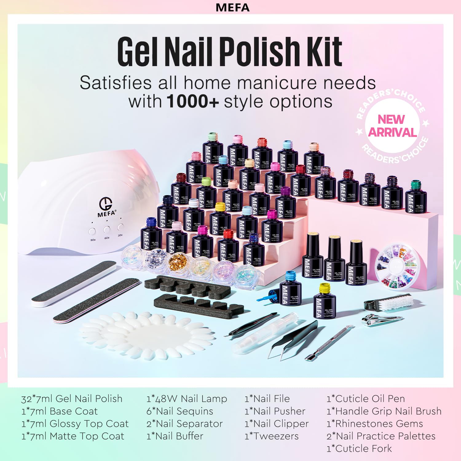 54 Pcs Gel Nail Polish Kit with UV Light - 32 Colors for DIY Manicure & Nail Art Gifts
