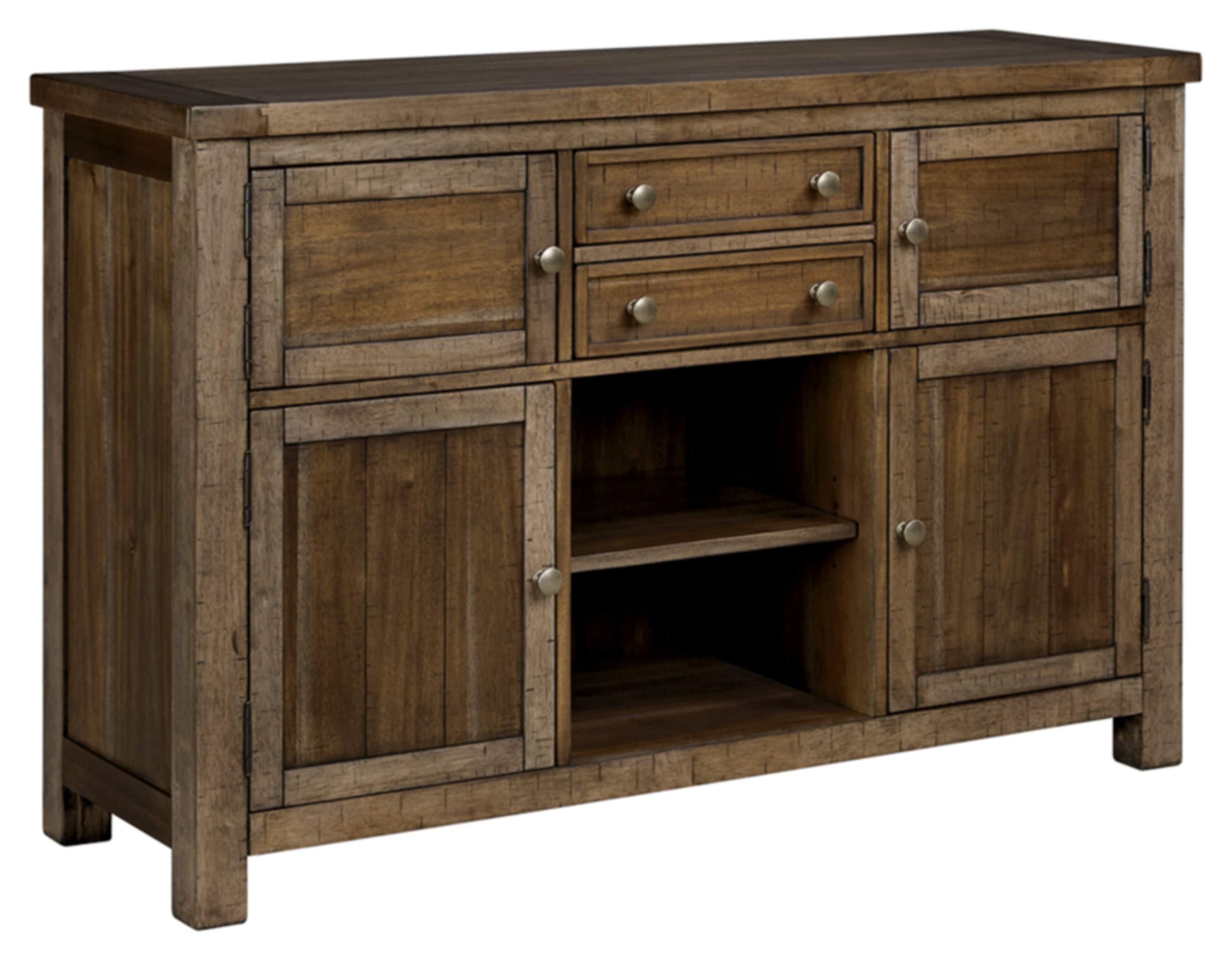 Signature Design by Ashley Moriville Rustic Dining Room Buffet with 4 Storage Cabinets & Display Shelf - Brown Wood Sideboard for Farmhouse Decor, Kitchen Storage & Dining Room Organization