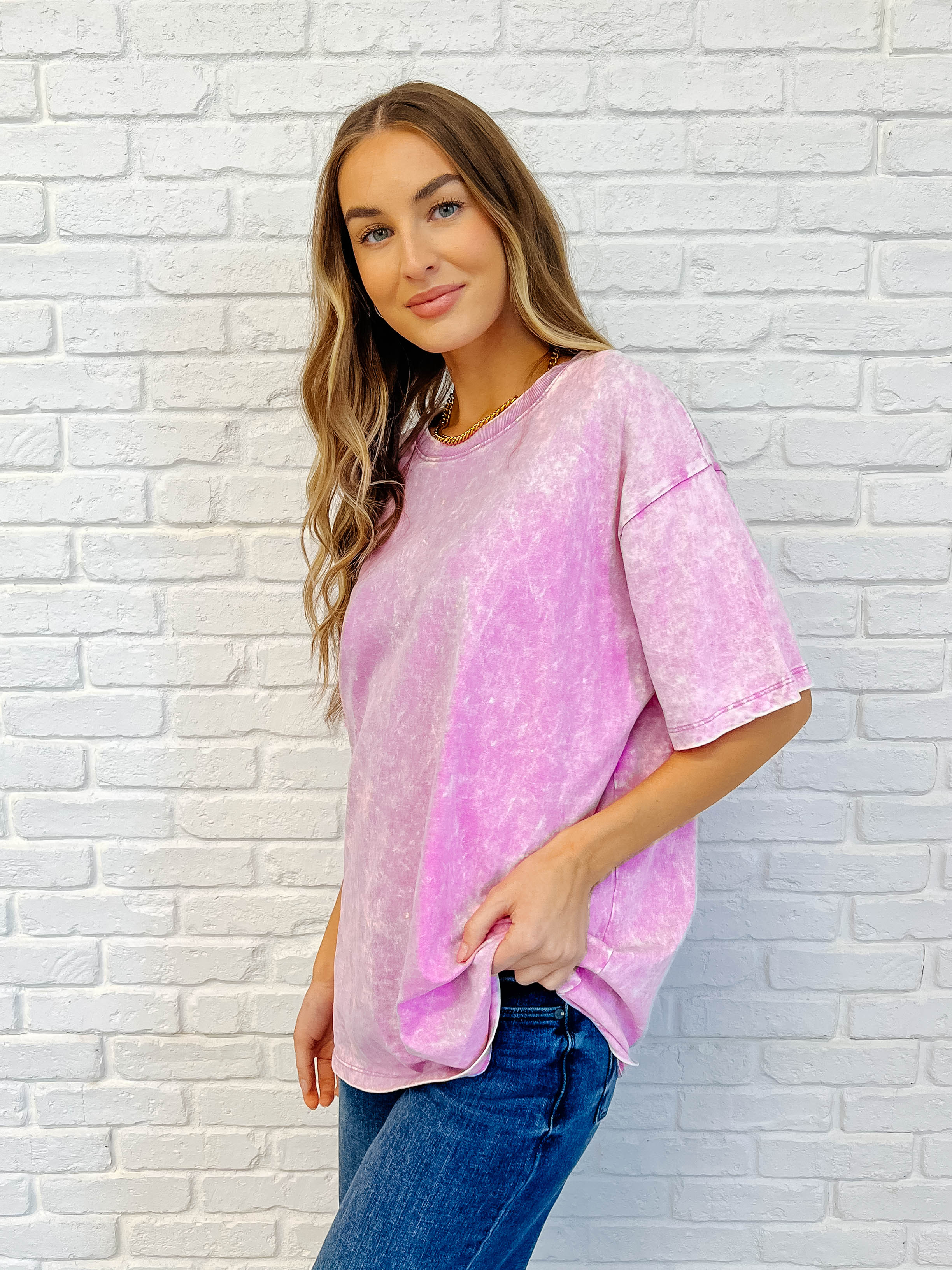 Stylish Bright Mauve Drop Shoulder Oversized T-Shirt for Women | Casual Basic Tee | Perfect for Everyday Wear, Outings & Layering