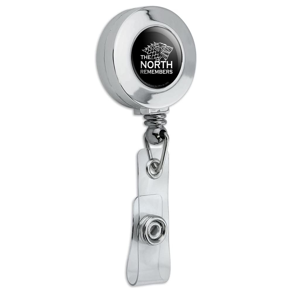 Game of Thrones The North Remembers Retractable ID Badge Holder - Chrome Metal Reel Clip for Work, Office, Convention & Cosplay