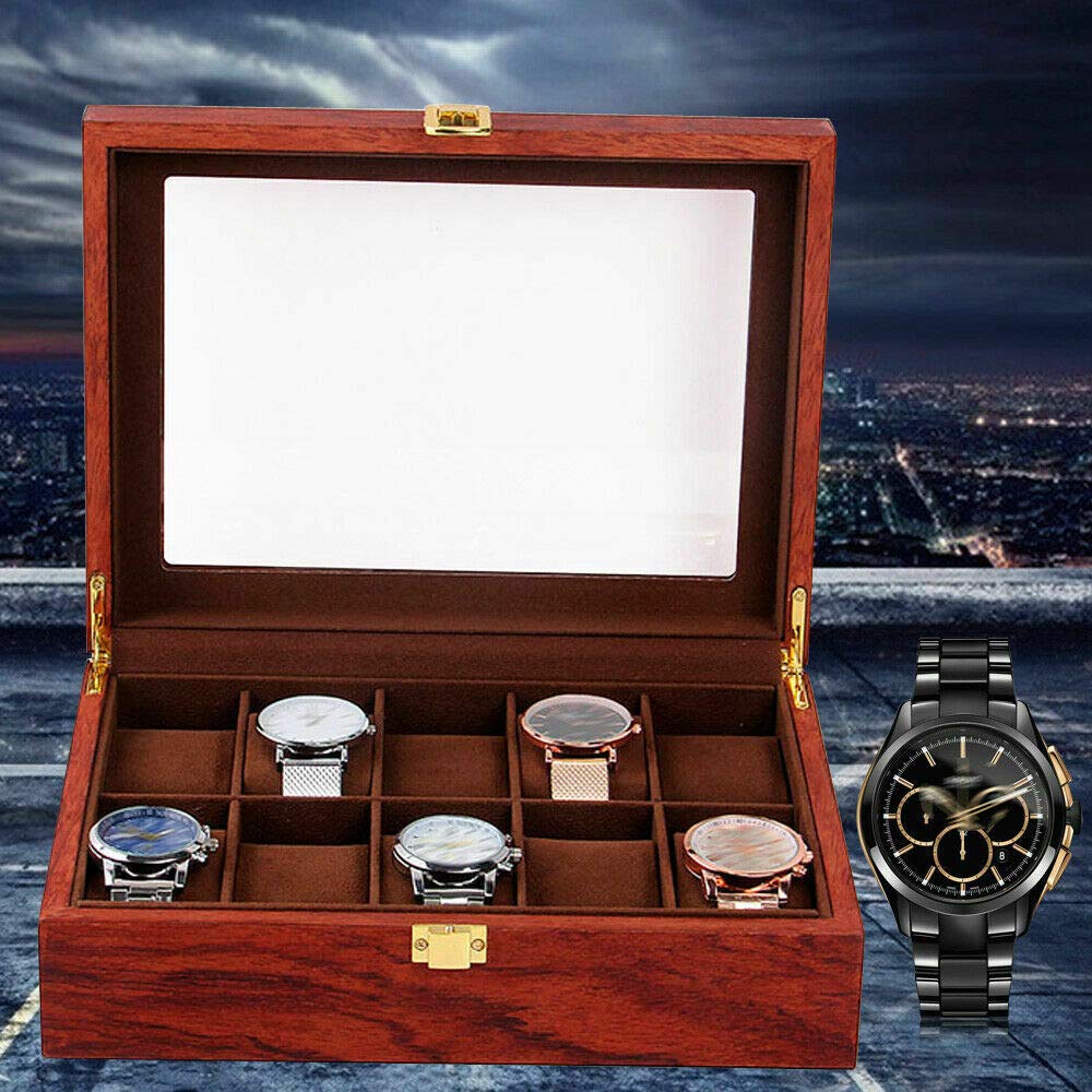 Automatic Rotating Watch Winder Display Case - 10 Slot Luxury Watch Storage Box for Men & Women with Jewelry Organizer | Perfect for Watch Collections, Jewelry Display & Home Decor