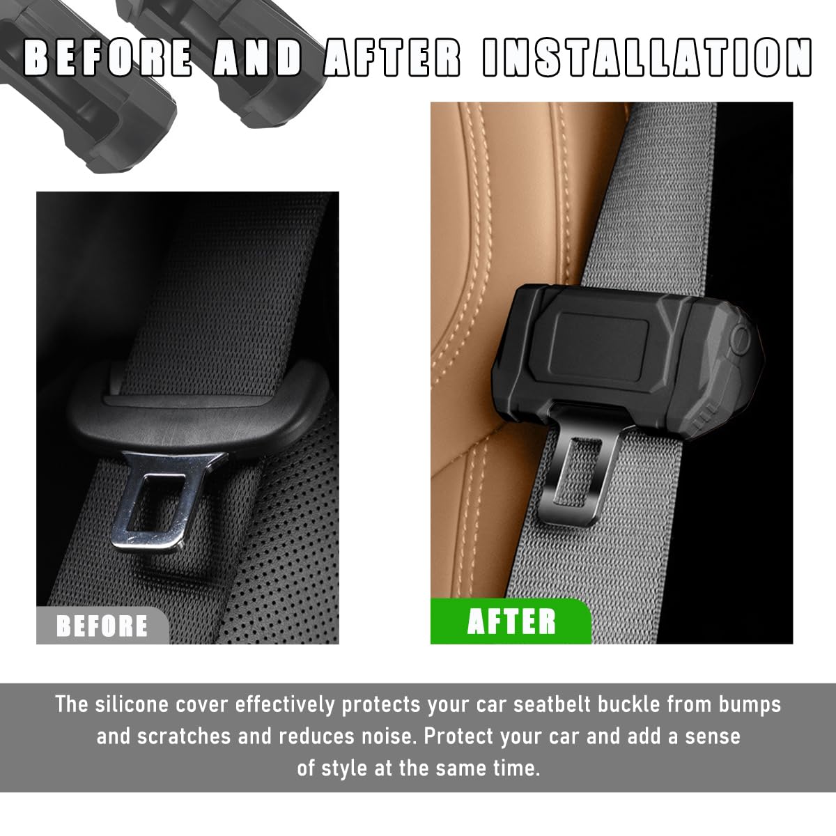 2 PCS Universal Car Seat Belt Buckle Covers - Soft Silicone Anti-Scratch Protector for Seat Belt Clips - Fits Most Vehicles - Black Car Accessories (Perfect for Family Cars, SUVs & Long Road Trips)