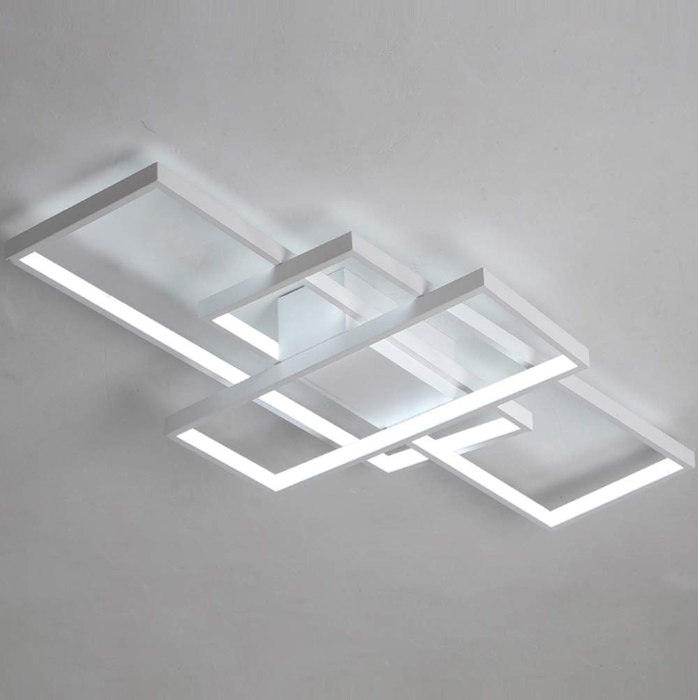 Modern LED Acrylic Chandelier with Dimmable Remote Control - 3 Rectangle Flush Mount Ceiling Light Fixture for Living Room, Dining Room, Bedroom, Kitchen & Hotel Lobby - Perfect for Contemporary Home Decor and Commercial Spaces