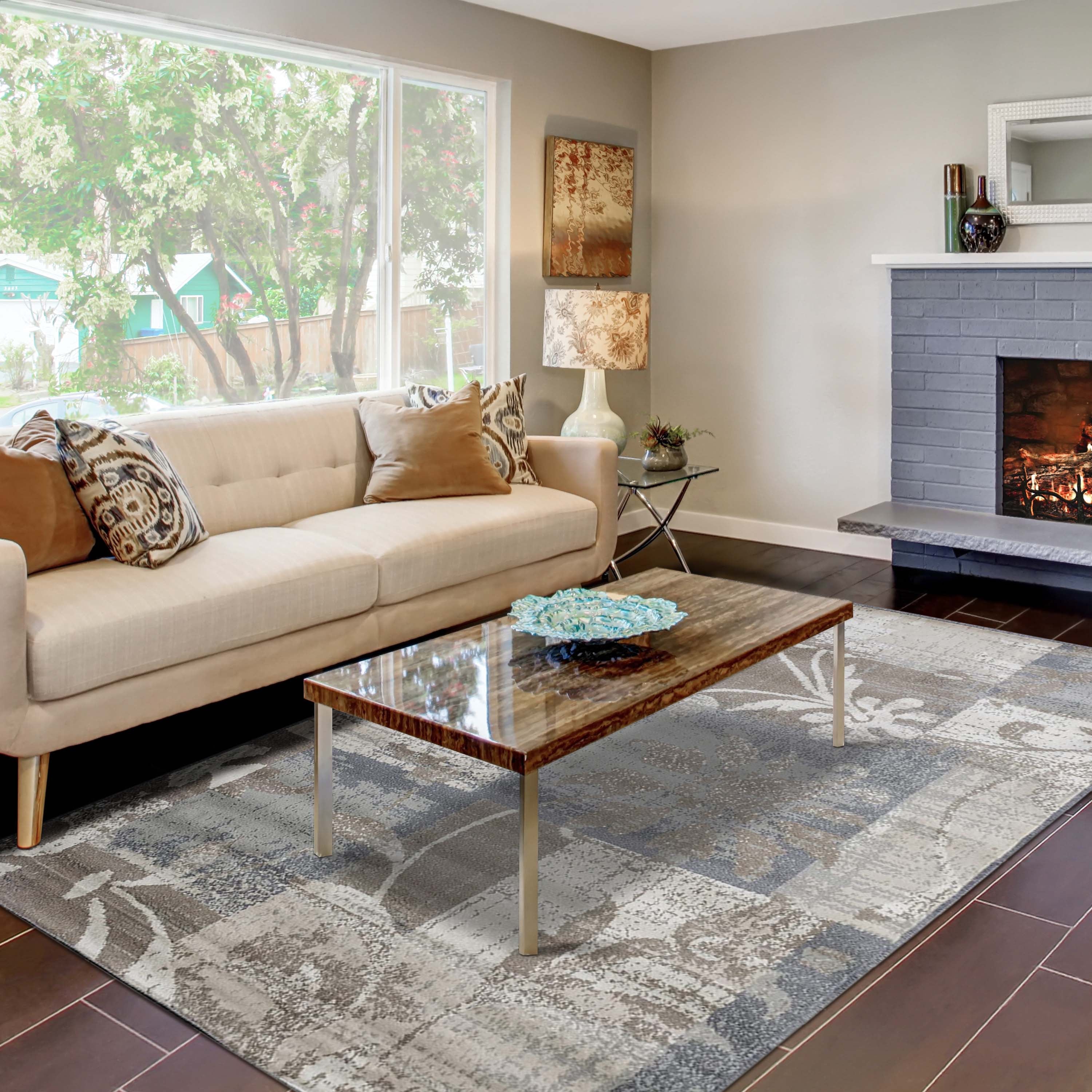 Stylish Pastiche Contemporary Floral Patchwork Indoor Area Rug - Non-Slip Living Room Carpet, Bedroom Runner Rug for Home Decor