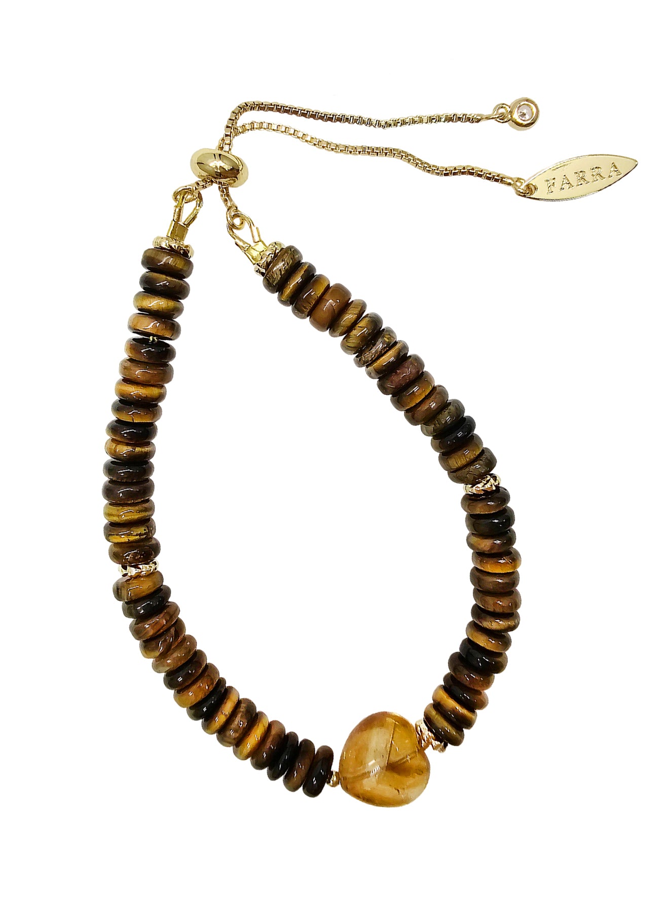 Tiger Eye & Citrine Adjustable Bracelet with Heart Charm - PB020 | Spiritual Healing, Chakra Balancing & Positive Energy Jewelry for Meditation & Daily Wear