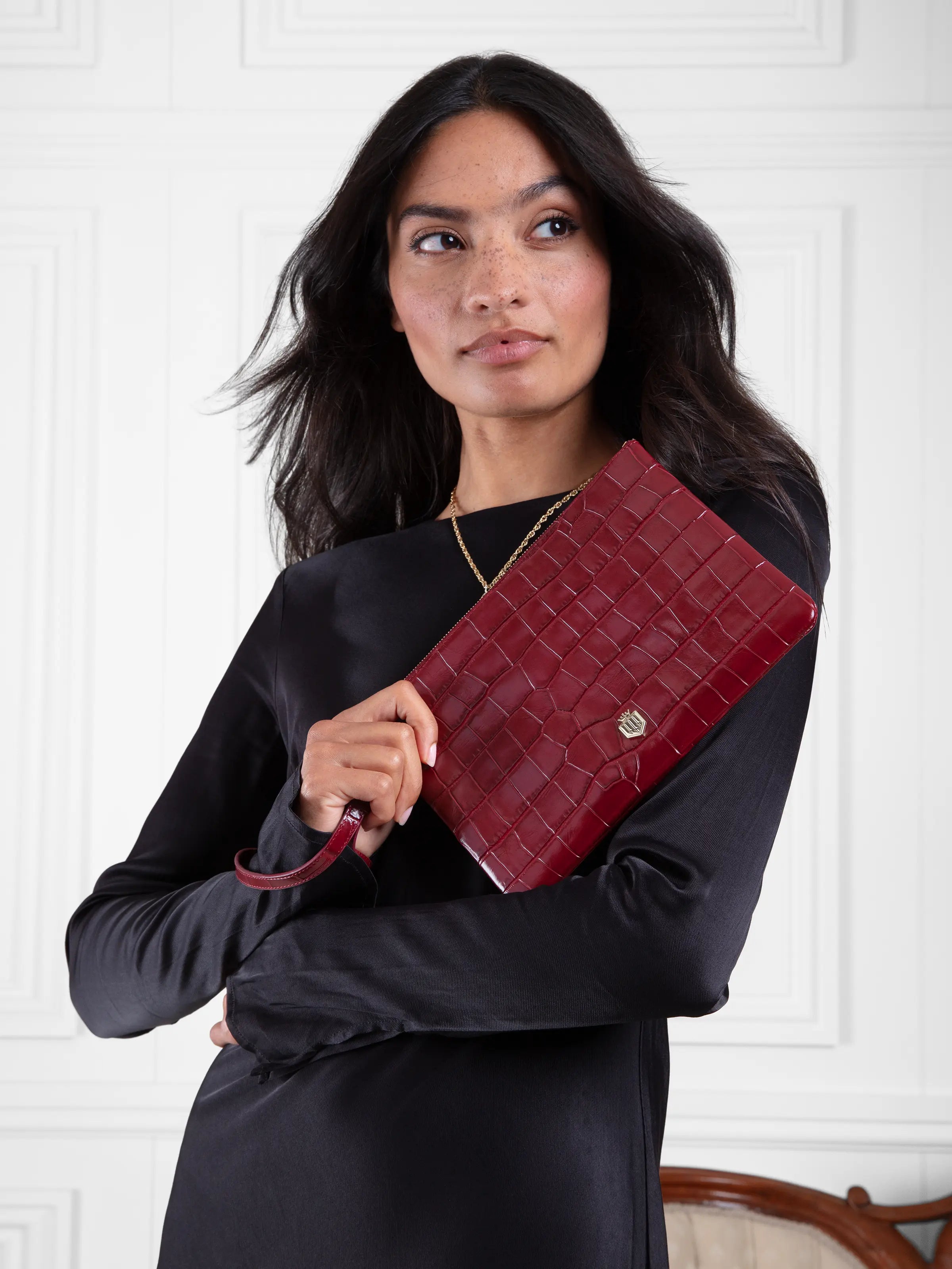 Highbury Clutch Ruby Croc - Stylish Women's Handbag for Evening Parties, Date Nights & Special Occasions