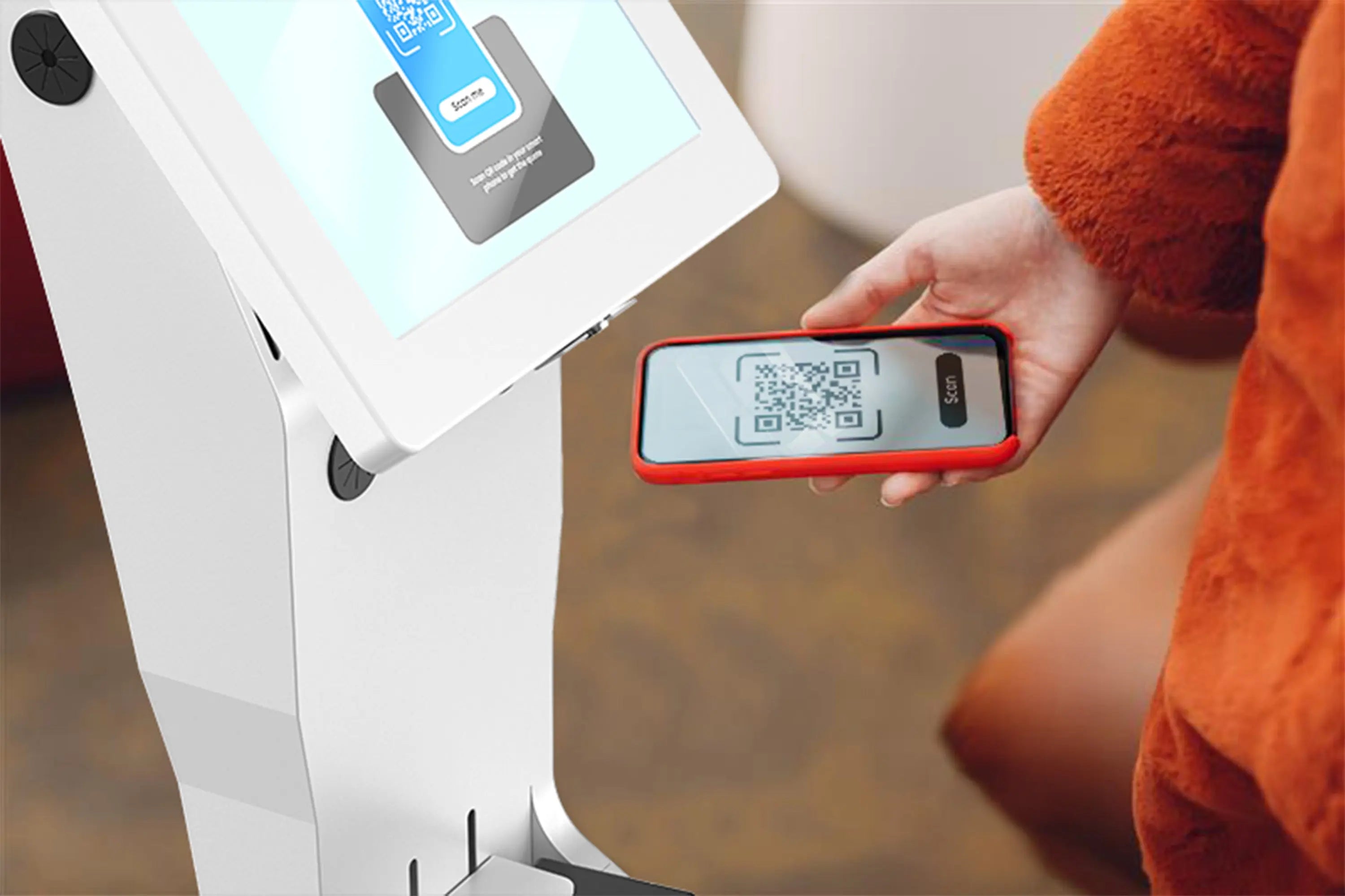 Sleek White Floor Stand with Printer Slot & Security Enclosure - Integrated Honeywell 2D Barcode Scanner for Retail Stores, Warehouses & Checkout Counters