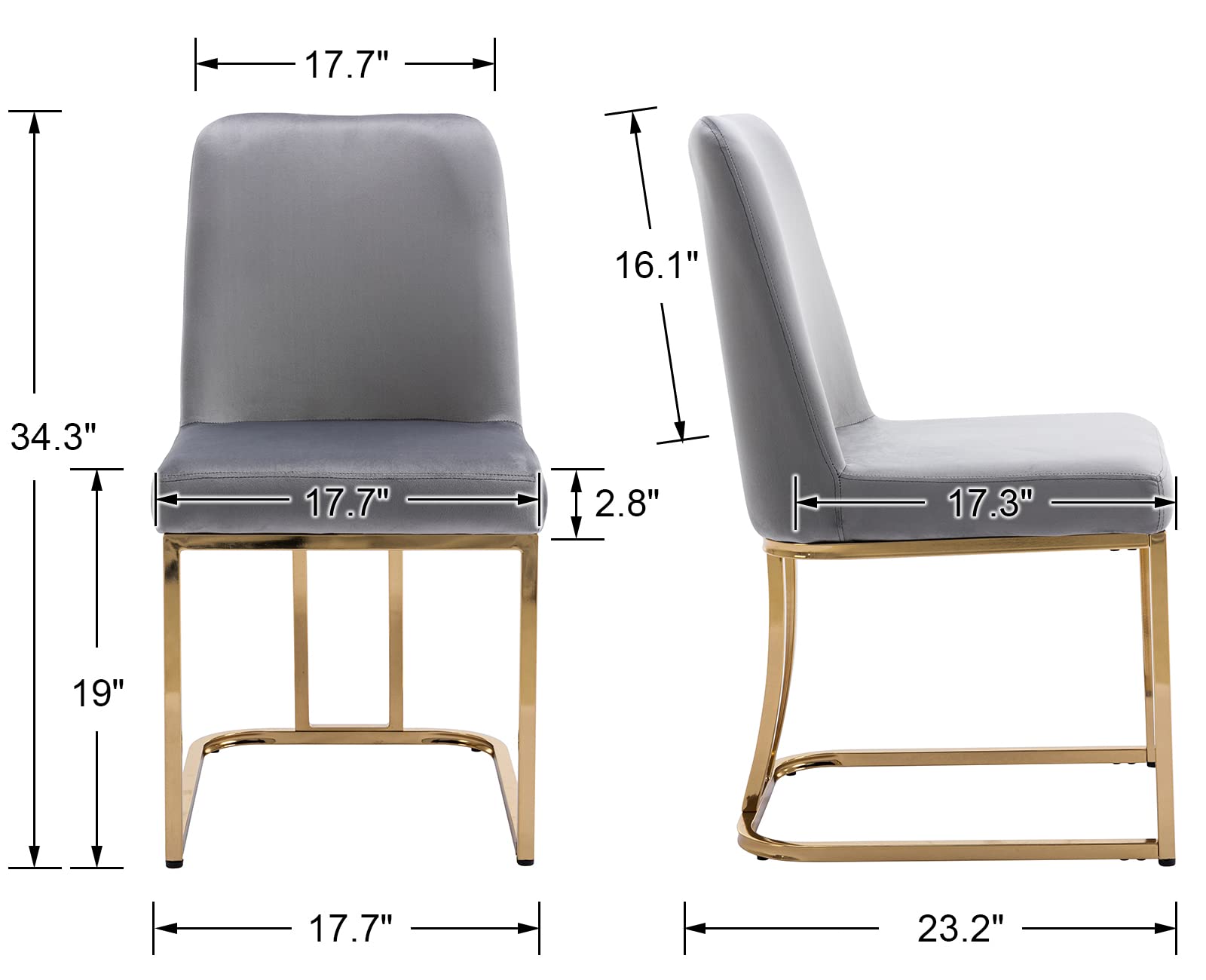 2-Piece Velvet Dining Room Chairs Set - Modern High Back Upholstered Side Chairs, Armless Grey Accent Chairs for Dining Room, Living Room & Home Decor | Perfect for Small Spaces, Apartments & Entertaining Guests