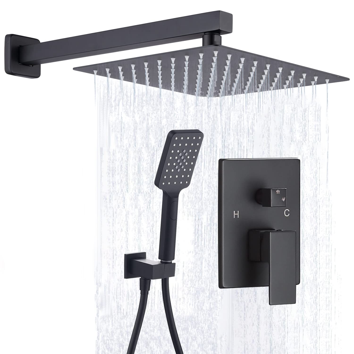 Premium Black Shower System - 10 Inch Rainfall Shower Head & Handheld Combo with Wall Mounted Mixer Valve - Modern Bathroom Faucet Set for Spa-Like Experience - Perfect for Master Bath, Guest Bath & Luxury Hotel Renovations