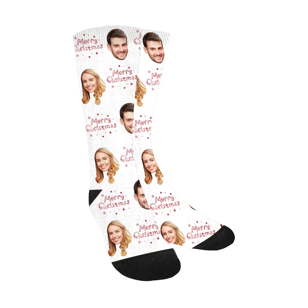 Custom Christmas Novelty Socks with Funny Print - Personalized Photo Socks for Couples | Unisex Crew Socks for Men & Women | Perfect Gift for Holidays, Stocking Stuffers & Christmas Parties