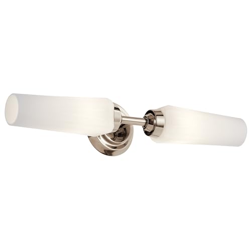 Kichler Truby 19.75 Inch 2-Light Bathroom Vanity Light with Satin Etched Cased Opal Glass in Polished Nickel - Perfect for Modern Bathroom, Powder Room & Dressing Room Lighting
