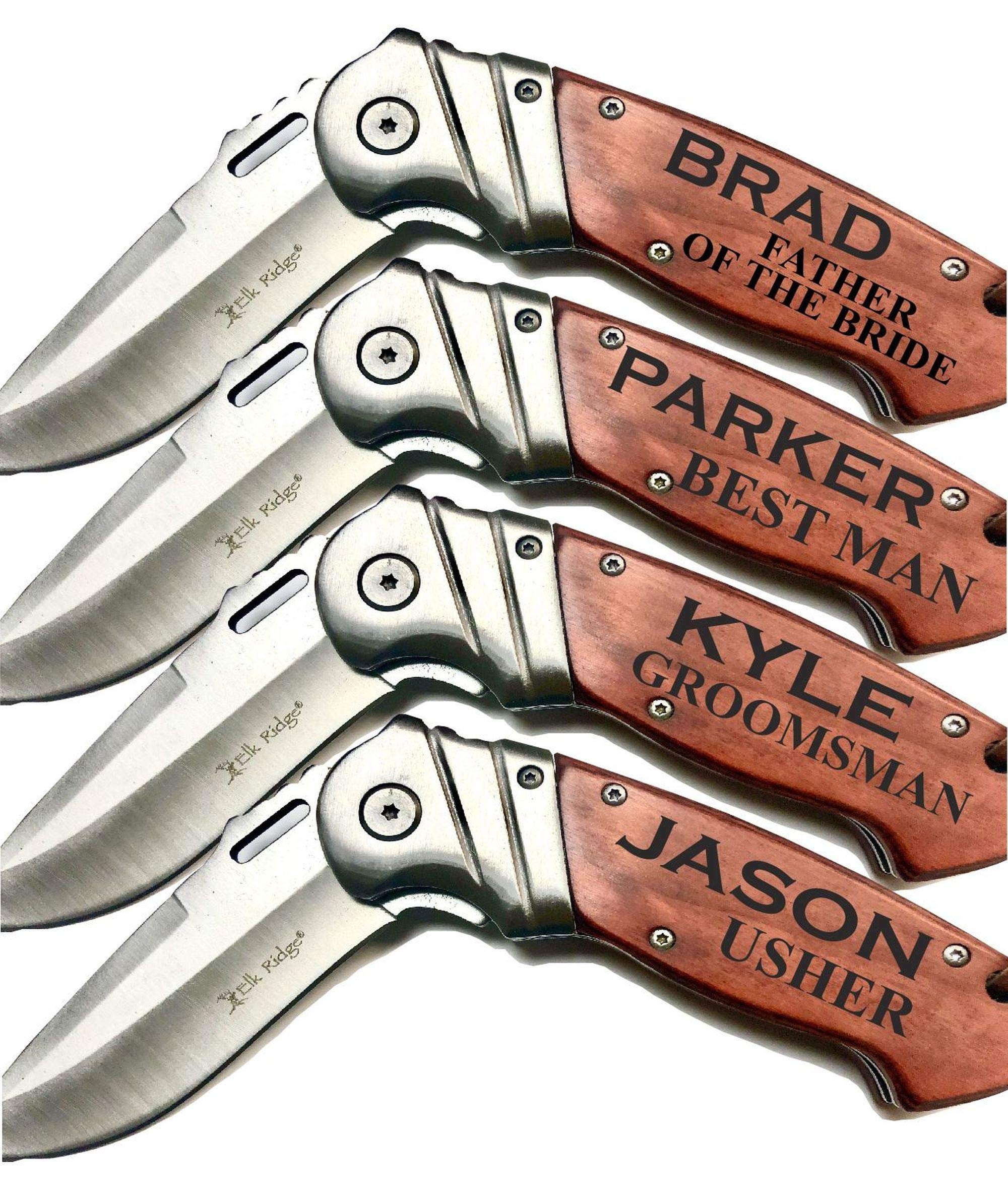 Personalized Engraved Knives Set - Best Groomsmen Gift for Wedding Proposal (Set of 6) | Unique Best Man Gift Idea for Bachelor Party & Wedding Day