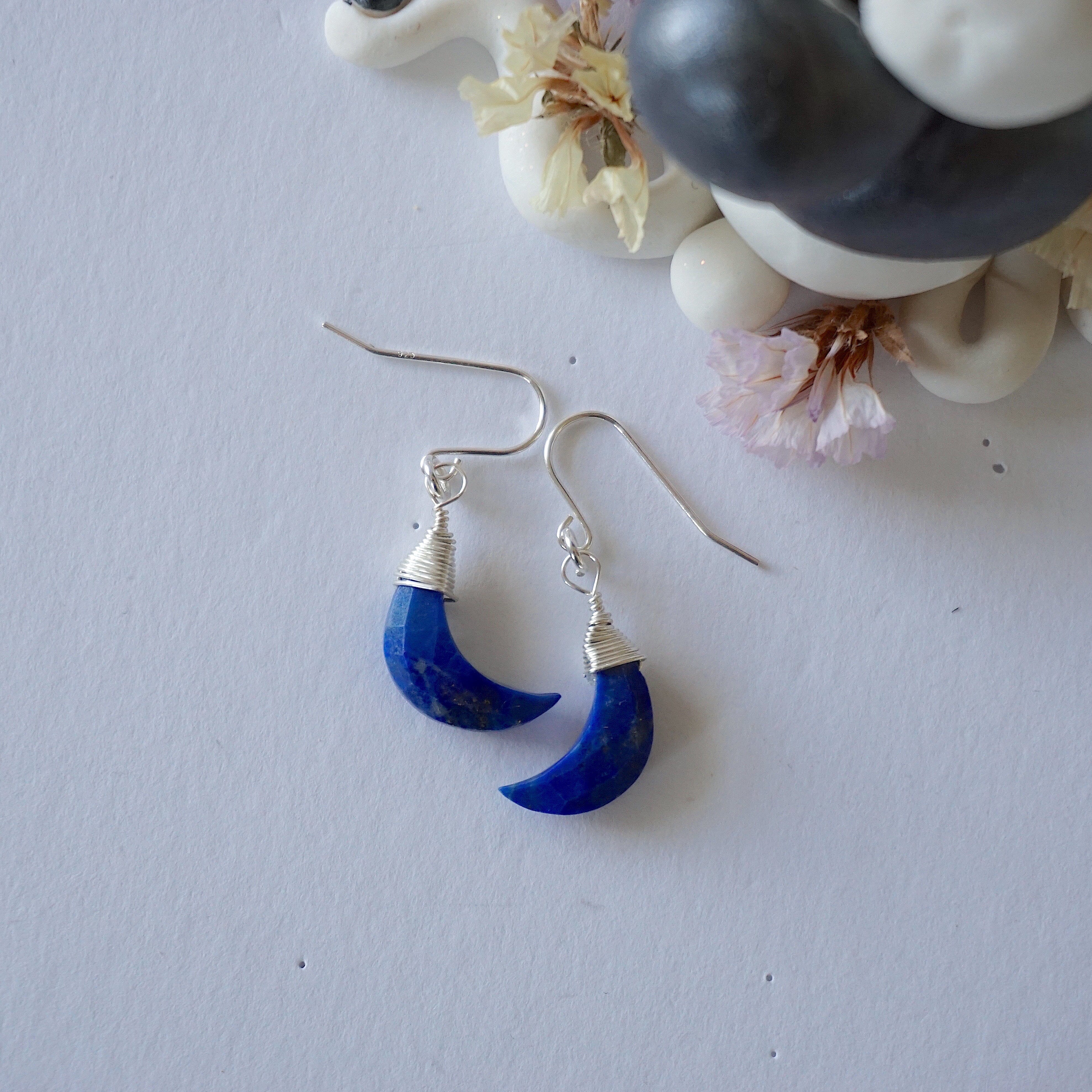 Lapis Lazuli Moon Drop Earrings - Sterling Silver Dangle Earrings for Women - Perfect for Weddings, Parties & Special Occasions