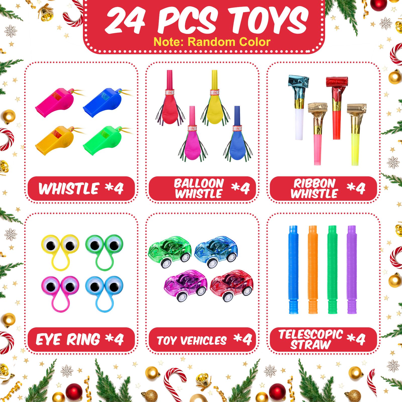 Syhood 24 Pack Christmas Party Crackers with Prizes & Toys - DIY Holiday Table Favors Set for Kids (Red) - Perfect for Xmas Parties, Gift Exchanges & Family Gatherings