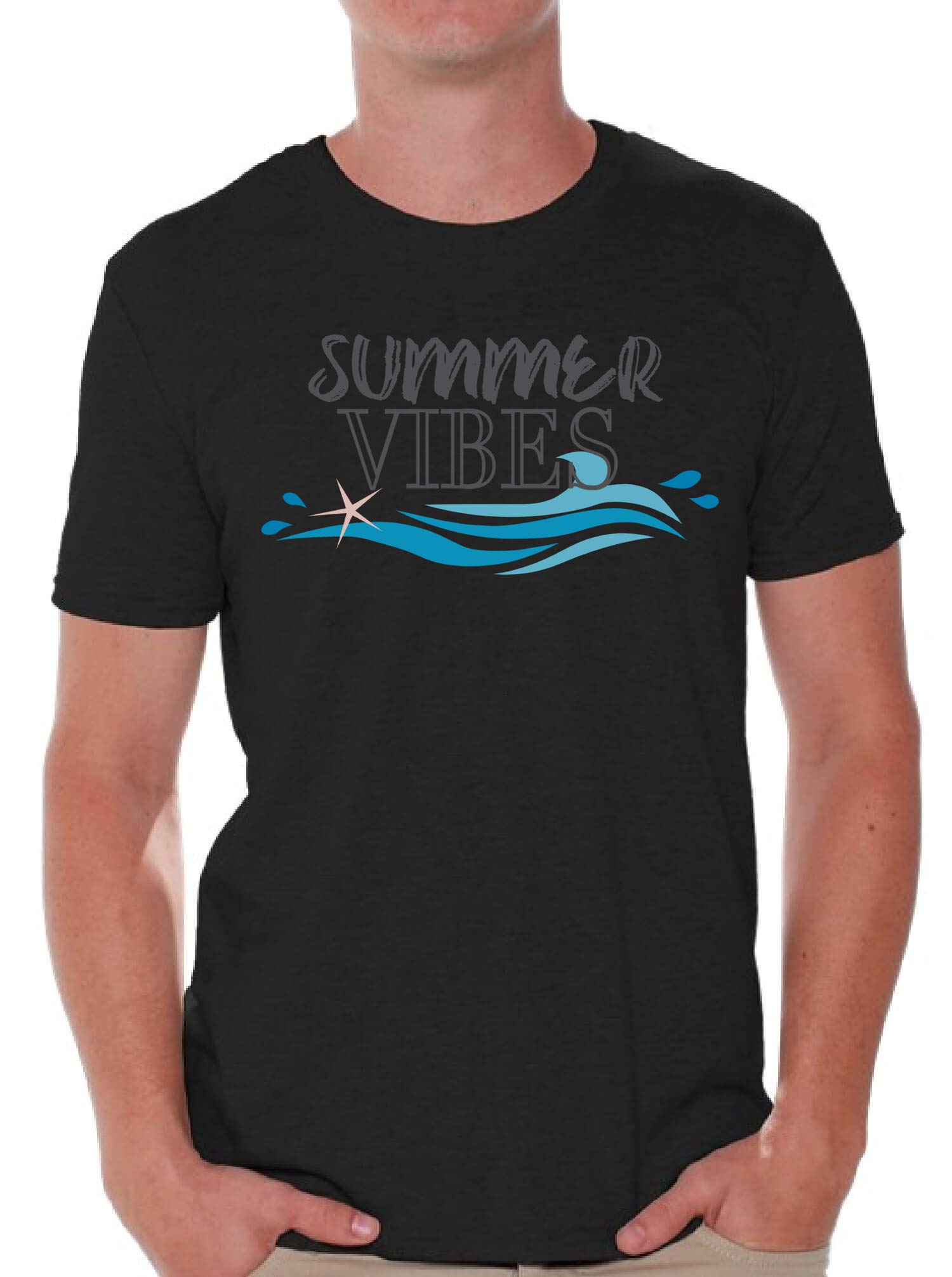 Awkward Styles Men's Beach Waves T-Shirt - Summer Vibes, Sunny Beachwear, Casual Crew Neck Tee for Outdoor Activities, Vacations, and Relaxation