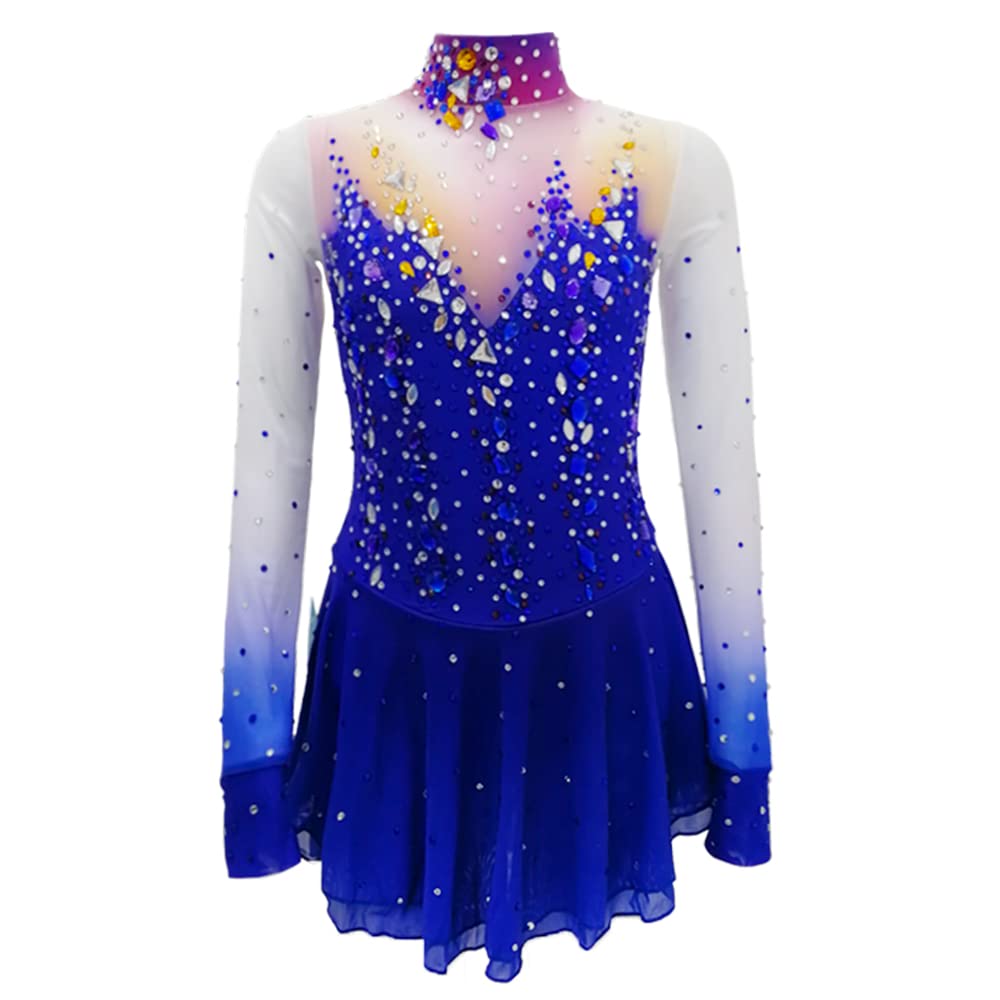 **Elegant Blue Figure Skating Dress with Swarovski Crystals – Competition & Performance Costume for Girls, Teens & Women | Ice Skating, Ballet Recital, Dance Show & Ice Show Outfit | Glittery Rhinestone Dress for Skaters, Dancers & Performers | Perfect for Competitions, Performances, Special Events & Stage Shows | Ideal for Ice Rink Performances, Dance Competitions, Gymnastics Shows & Theatrical Events | Great for Birthday Parties, Pageants, and Holiday Performances**