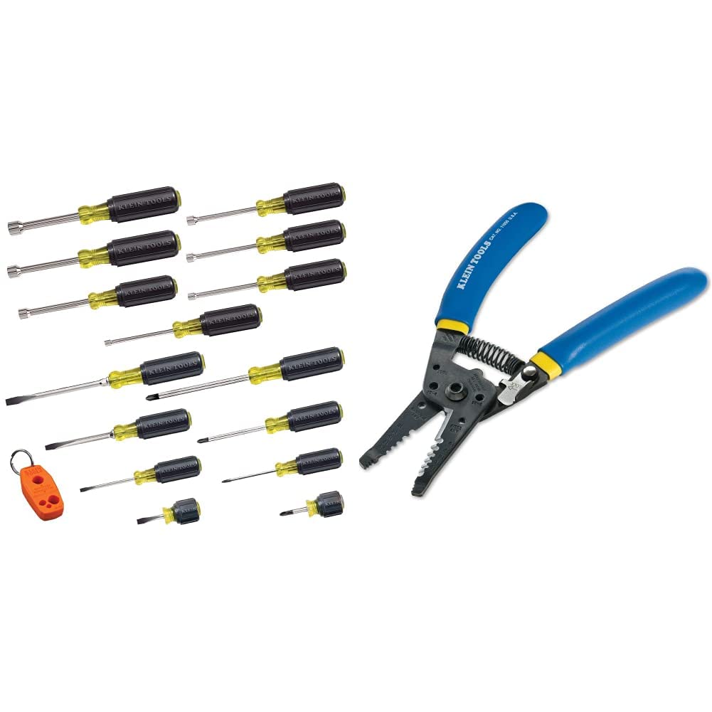 Klein Tools 80021 16-Piece Screwdriver & Nut Driver Tool Kit with 11055 Wire Cutter - Professional Stranded & Solid Copper Wire Stripper Set for Electricians, DIY & Home Repair