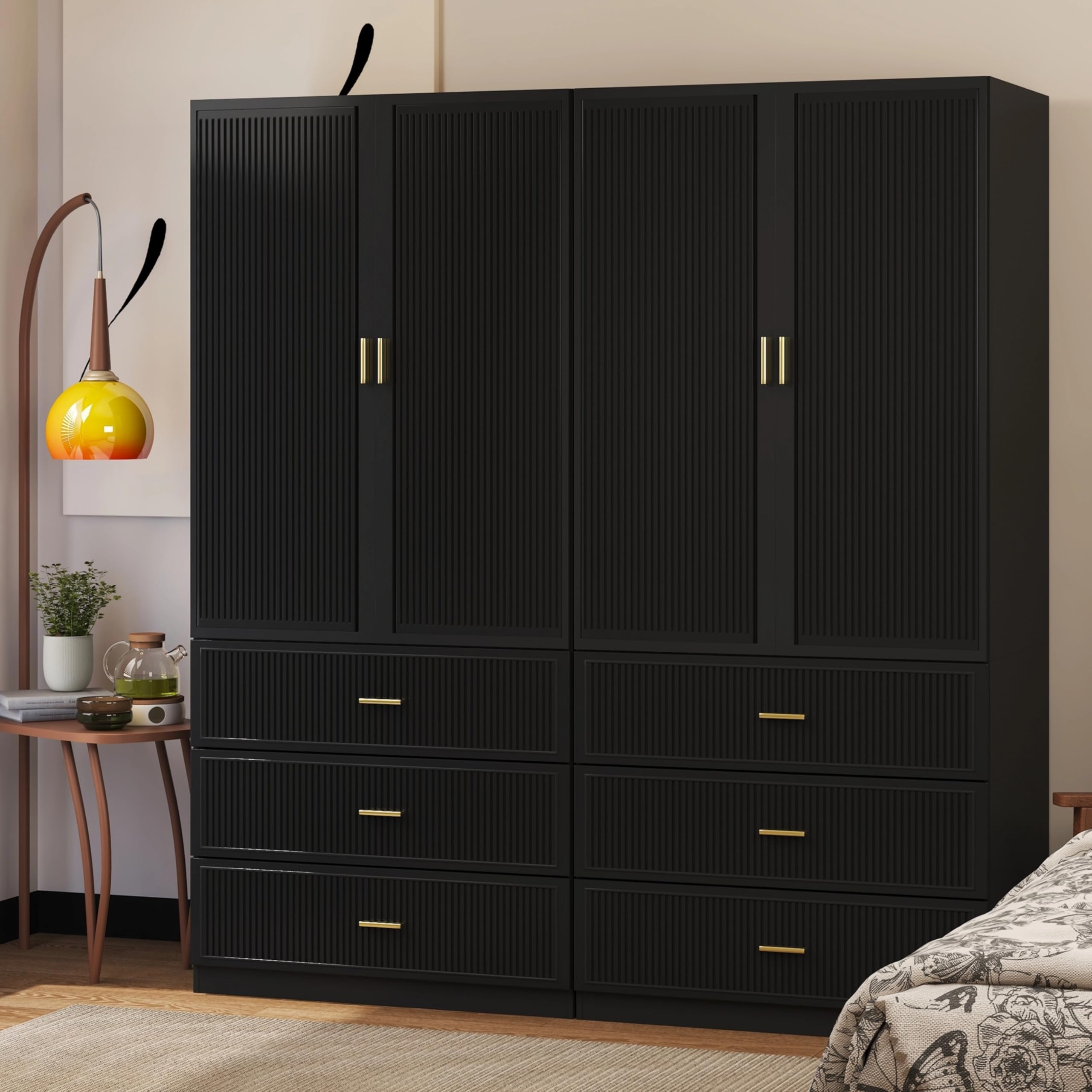 2 Door Armoire Wardrobe Closet with Drawers - Black Large Capacity Storage Closet with Hanging Rod & 3 Drawers for Bedroom Organization | Perfect for Bedrooms, Guest Rooms & Dorm Storage