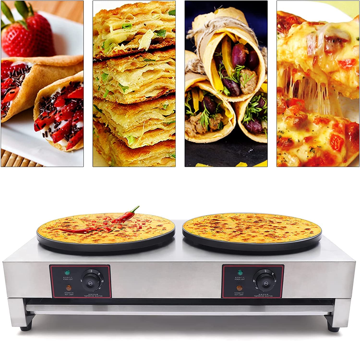 33'' Commercial Electric 3400W Crepe Maker Machine - Adjustable Temperature Stainless Steel Pancake Maker with Non-Stick Surface - Perfect for Home Bakeries, Restaurants & Breakfast Cafes - Ideal for Making Crepes, Pancakes & Flatbreads on Countertop Griddle