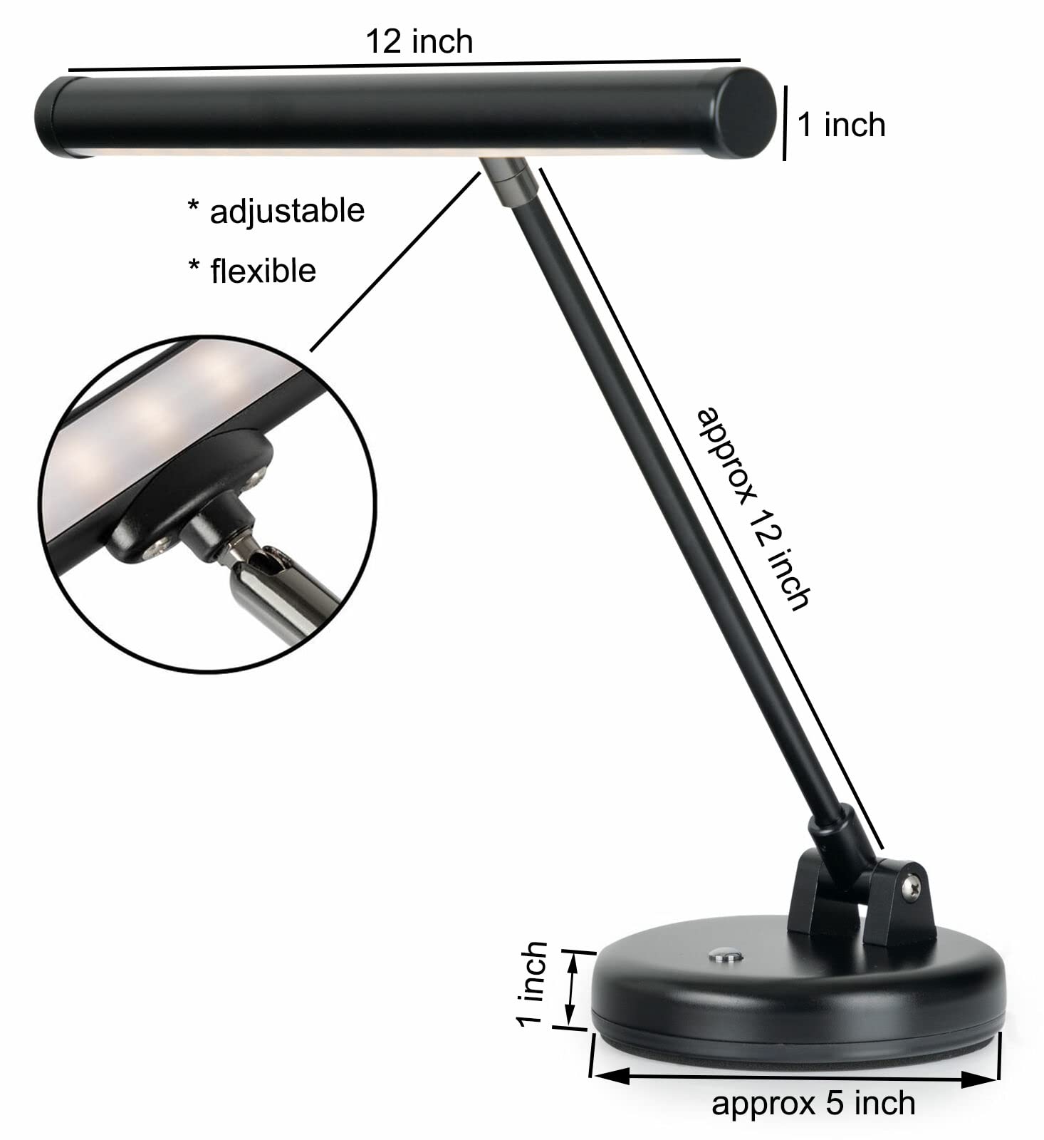 Vantone LED Piano Light for Upright Pianos - Adjustable Durable Aluminum Alloy Desk Lamp with Brightness Control for Sheet Music Illumination, Reading, Studying & Working (Black) - Perfect for Home Practice, Music Lessons & Concerts