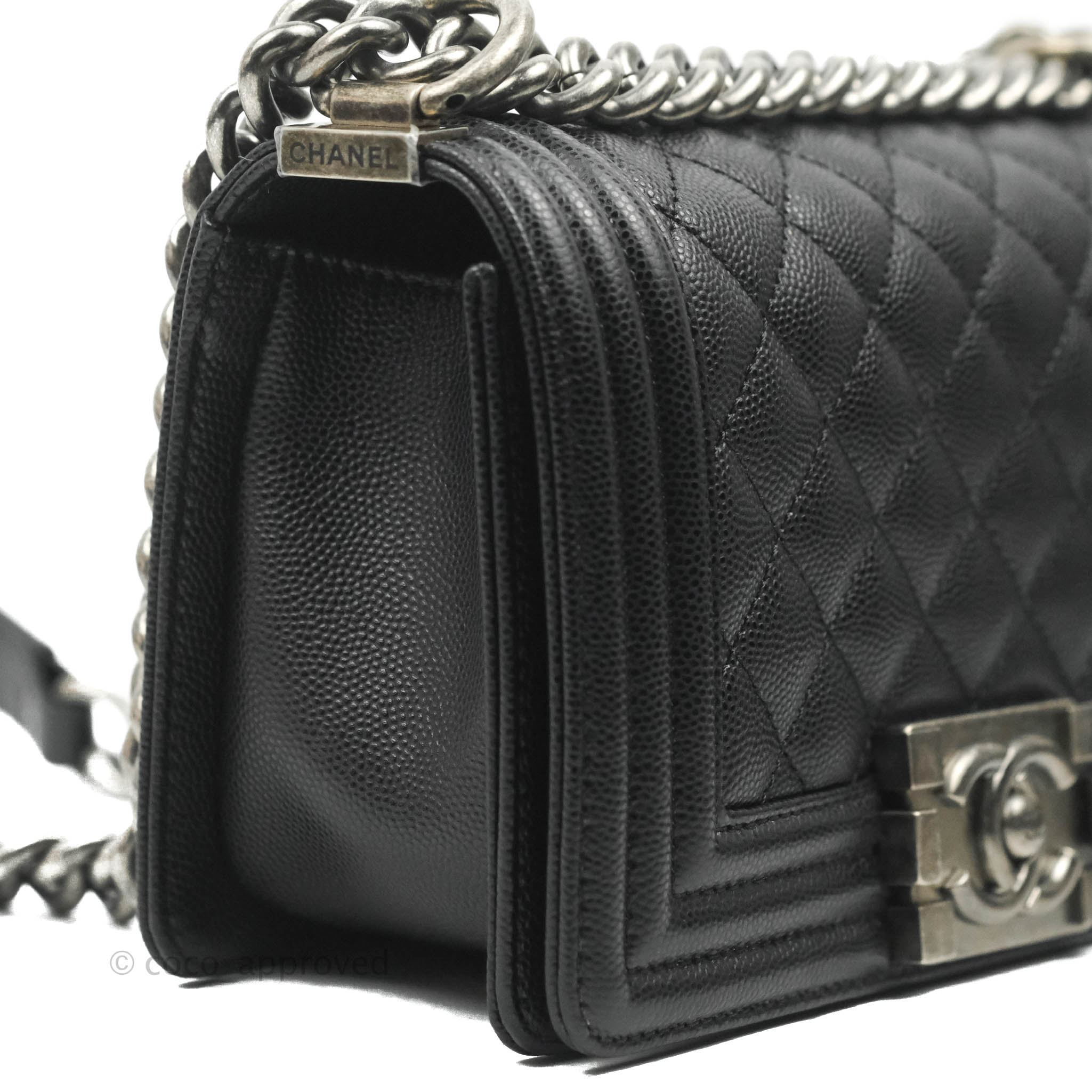 Chanel Boy Quilted Small Handbag Black Caviar Leather with Ruthenium Hardware - Perfect for Evening Events, Parties & Luxury Fashion Accessories