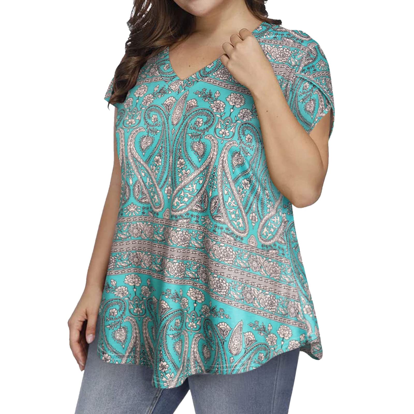 Plus Size Long Sleeve Oversized Tunic Top for Women - Flowy Petal Sleeve Summer Blouse in Green | Casual Wear, Beach Cover-Up & Boho Outfit Essential