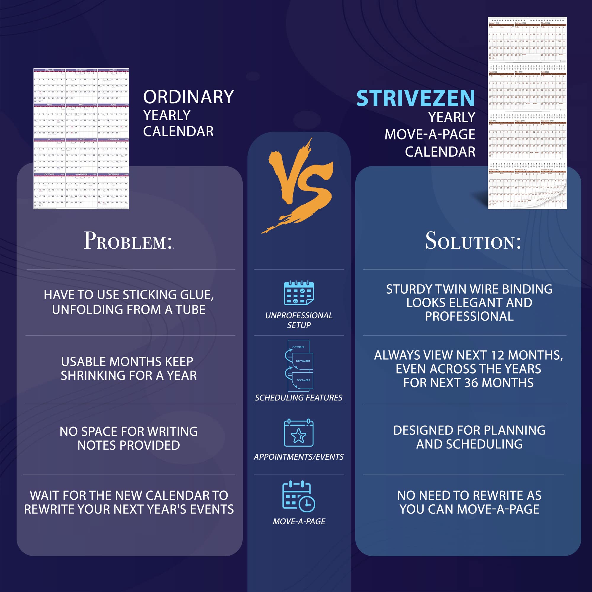 STRIVE ZEN 2025-2027 3-Year Wall Calendar with Julian Dates | Thick Paper Vertical Design | 36