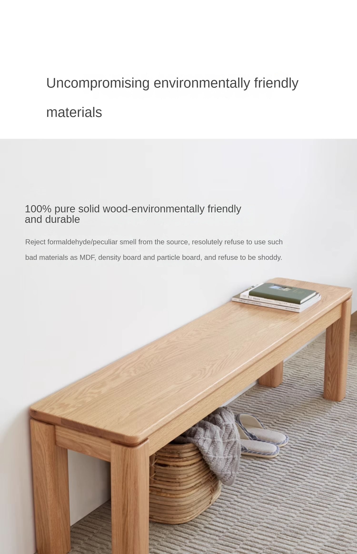 Solid Oak Wood Long Nordic Modern Bench for Living Room, Entryway, or Bedroom - Durable & Stylish Seating Furniture for Home Decor