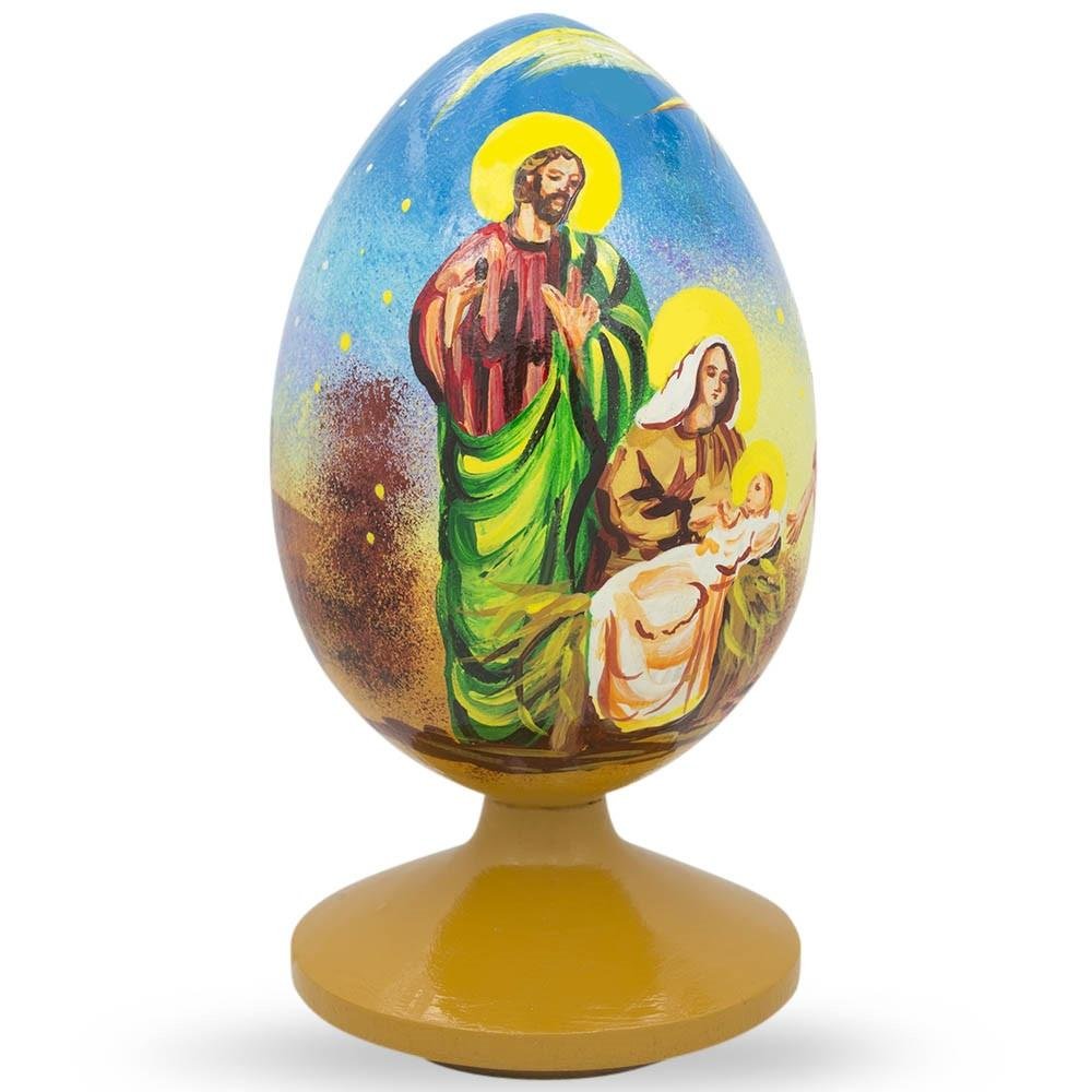 BestPysanky Nativity Scene with Angel - Hand-Painted Wooden Egg Figurine 4.75 Inches - Perfect Christmas Decoration, Gift & Home Décor