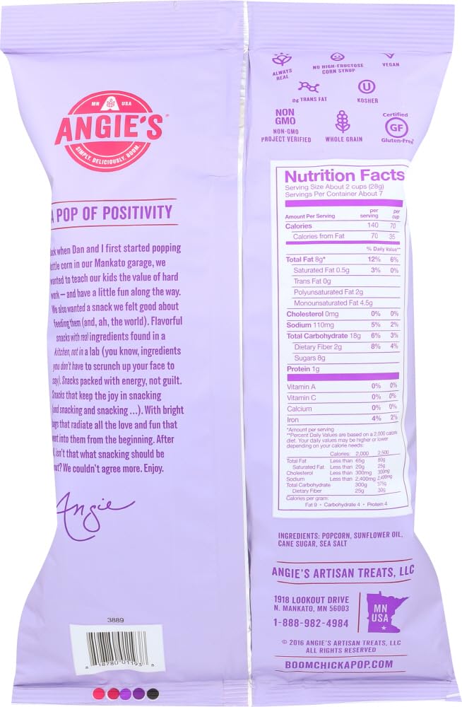 Angie's Boom Chicka Pop Kettle Corn - Sweet and Salty Popcorn Snack, 7 Oz Bags (12 Pack) - Perfect for Movie Nights, Parties, and Healthy On-the-Go Snacking