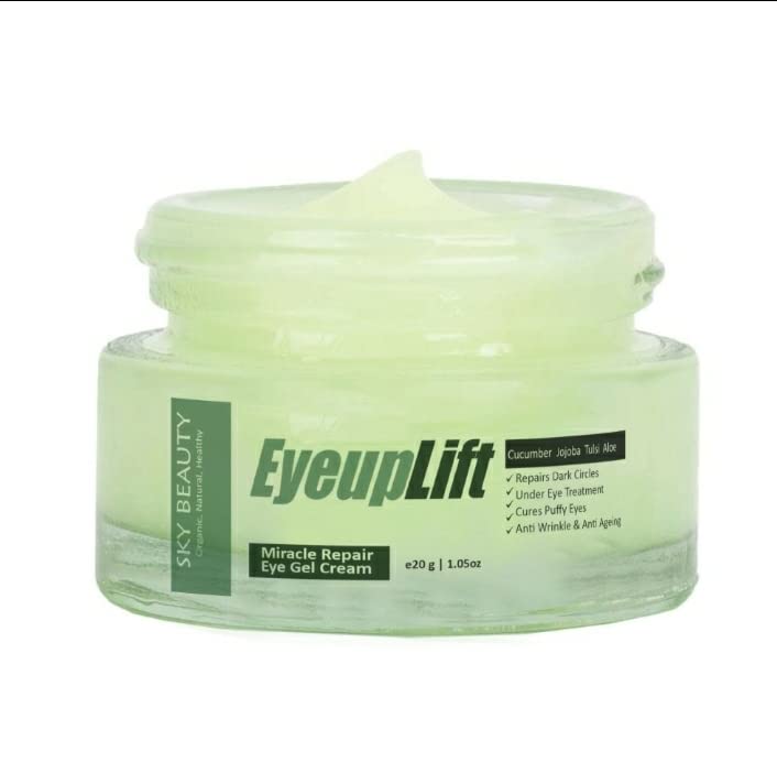 SKY BEAUTY ORGANIC Eye UpLift Hydrating Natural Under Eye Cream Gel - Dark Circles, Puffy Eyes & Wrinkle Treatment for Women & Men, 20g | Day & Night Use for Brighter, Youthful Eyes