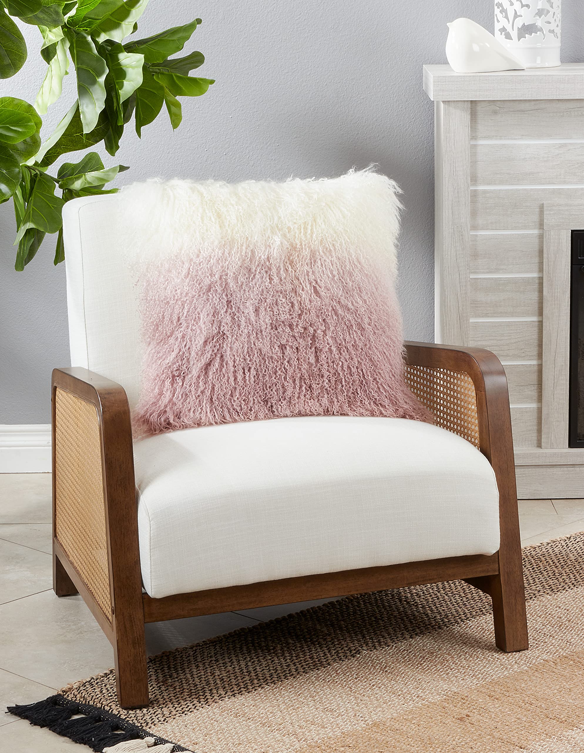 Luxury Ombre Lamb Fur Throw Pillow - Soft Faux Fur Decorative Cushion Cover for Sofa, Bed, Chair - Cozy Home Decor Accent for Living Room, Bedroom & Nursery