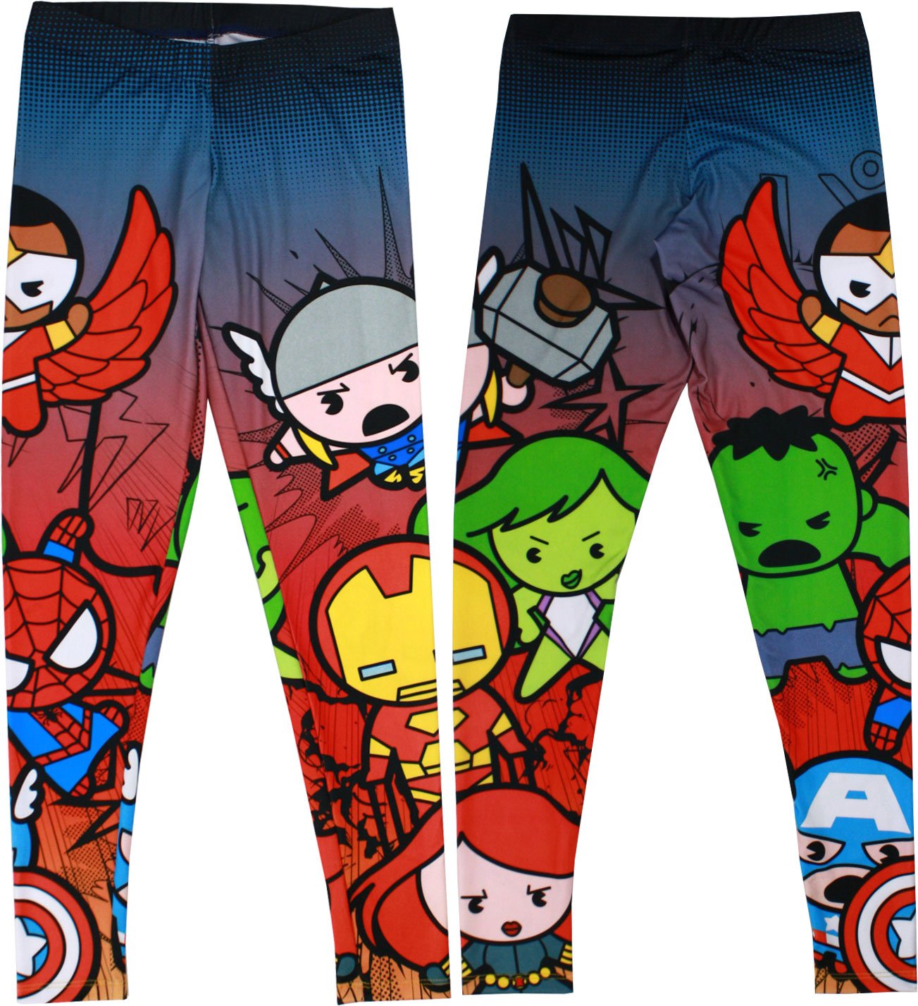 Marvel Avengers Chibi Junior's Black Leggings for Girls - Medium Size | Superhero Themed Leggings for Kids | Perfect for Cosplay, School & Playtime